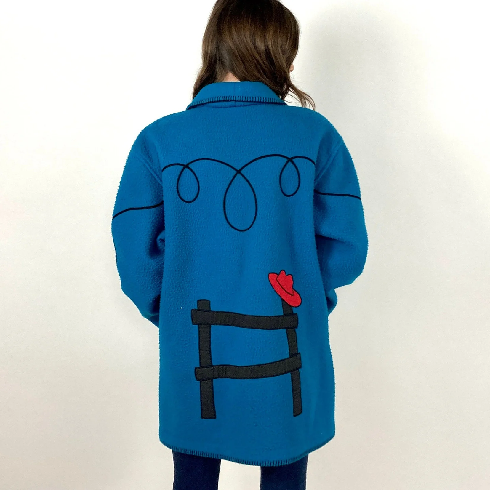 80s Blue Western Cardigan Jacket Cowboy Southwestern Shawl Collar Cotton Sweater Vintage Dress Sweater Jacket by Tanya - Image 4
