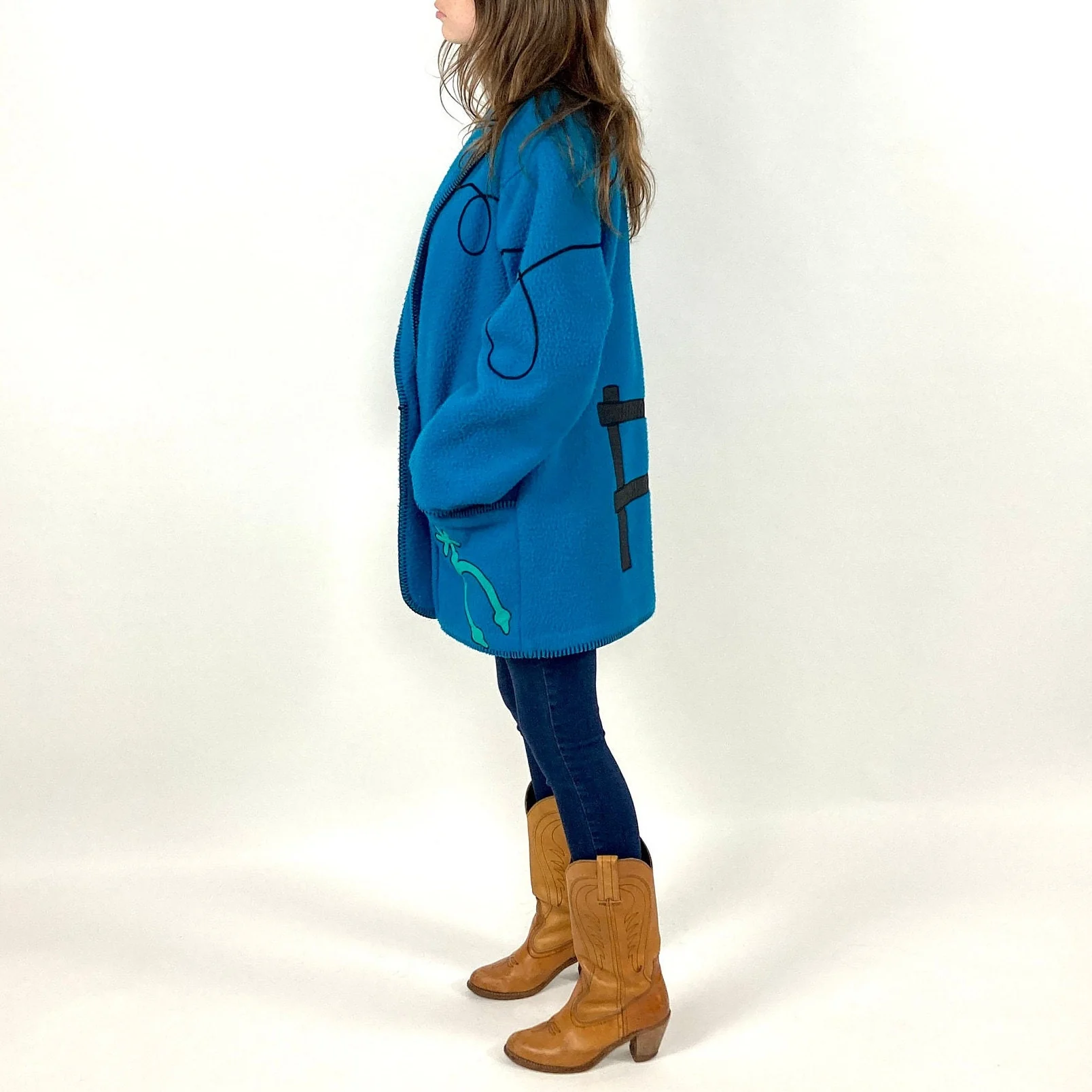 80s Blue Western Cardigan Jacket Cowboy Southwestern Shawl Collar Cotton Sweater Vintage Dress Sweater Jacket by Tanya - Image 5
