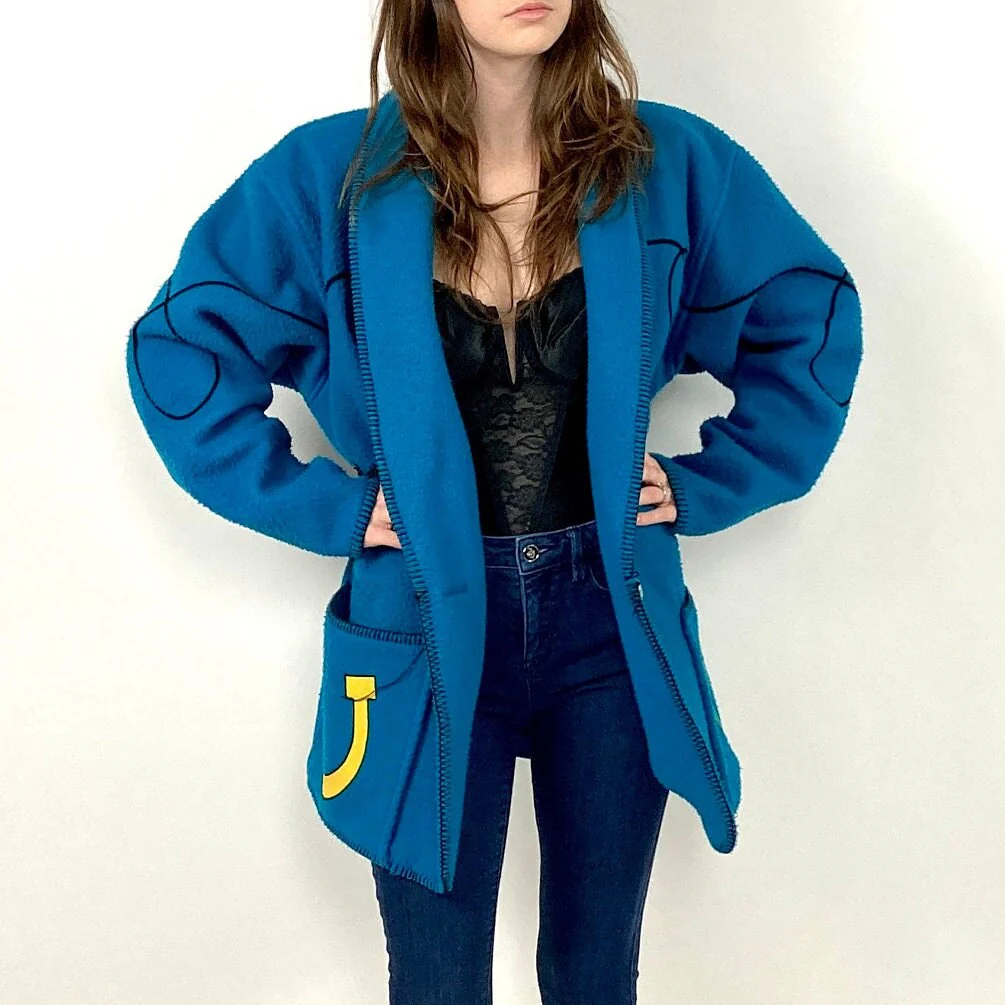 80s Blue Western Cardigan Jacket Cowboy Southwestern Shawl Collar Cotton Sweater Vintage Dress Sweater Jacket by Tanya - Image 8