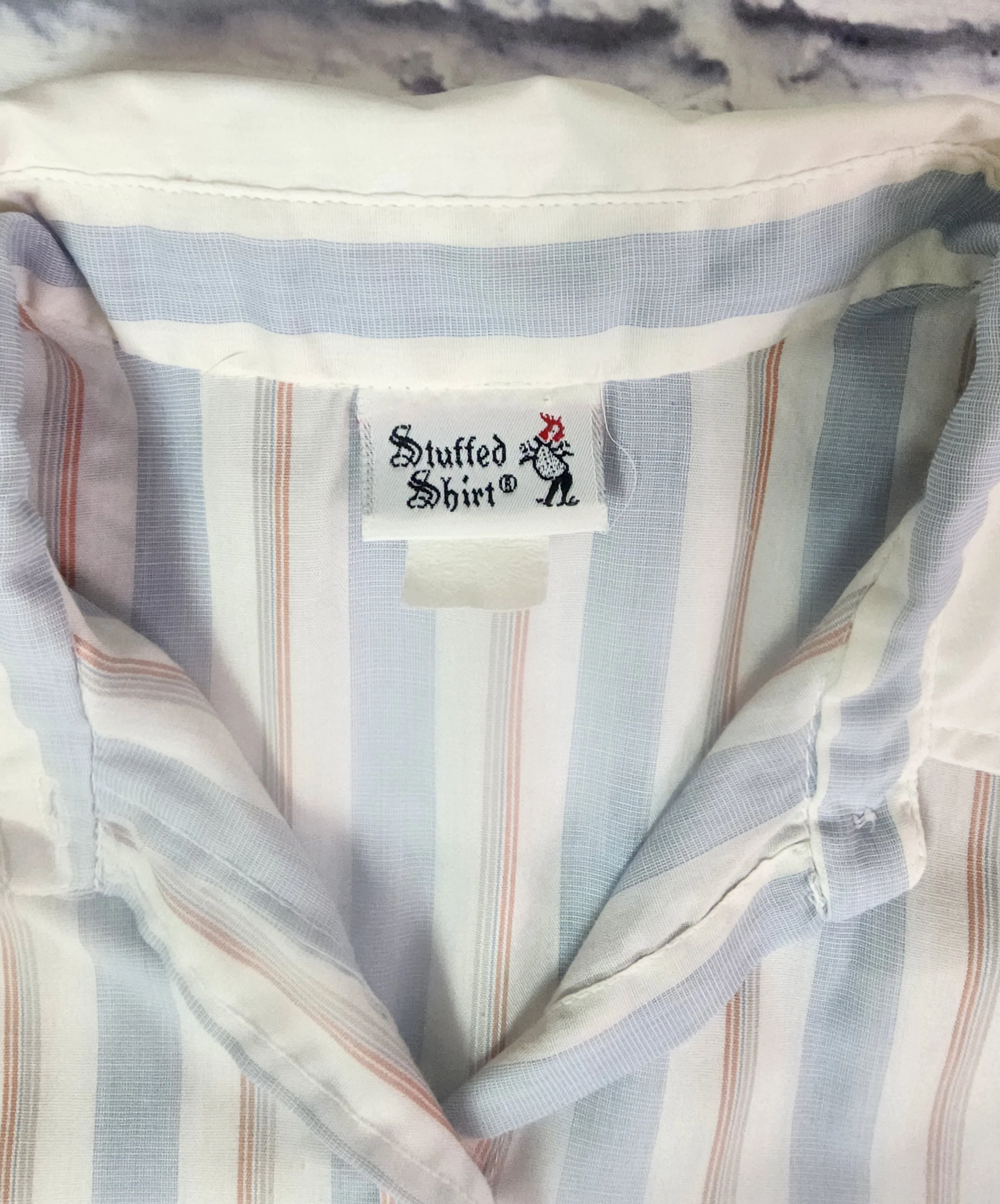 80s Blue White Stripe Meanswear Style Button Up - Image 3