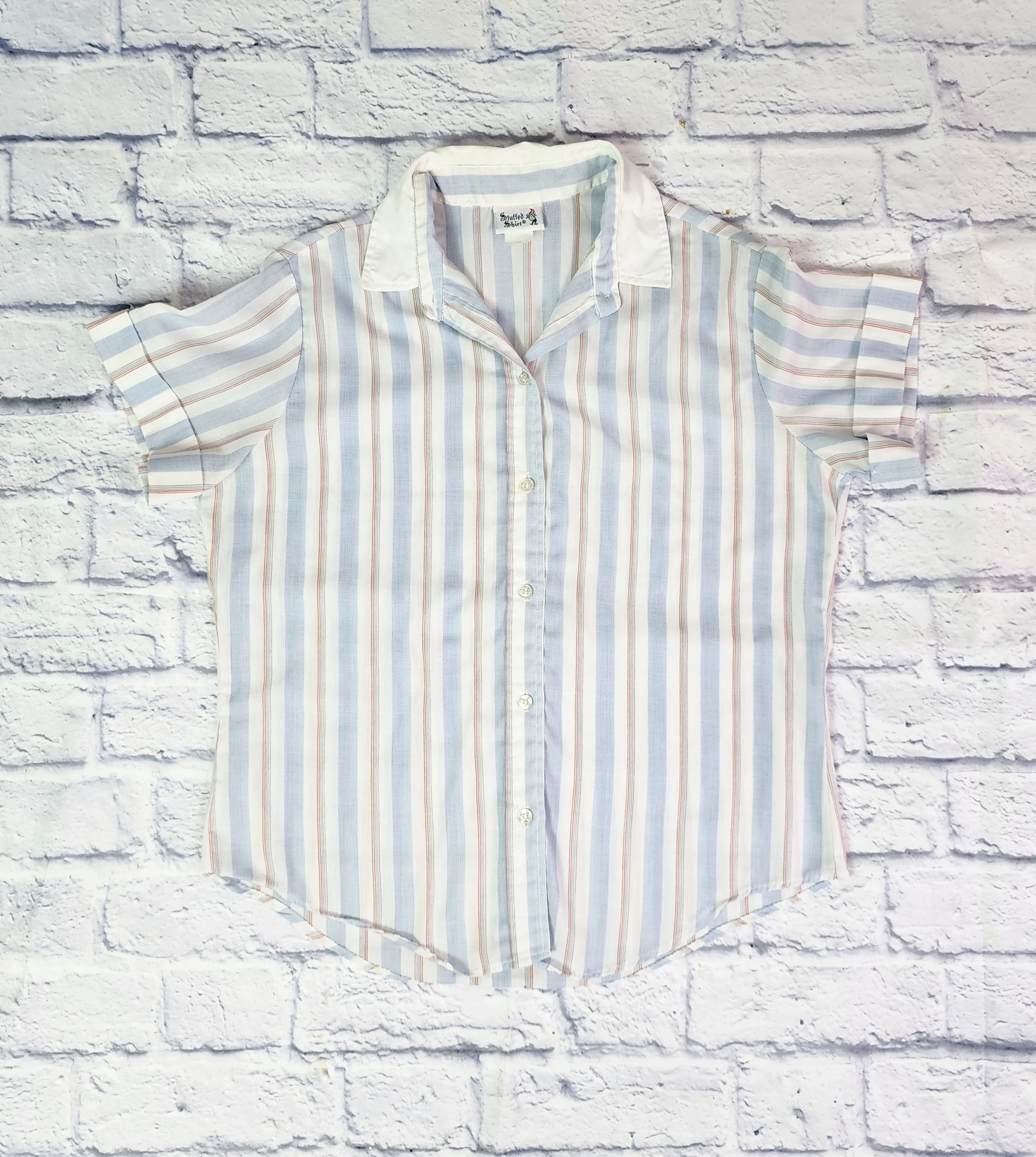 80s Blue White Stripe Meanswear Style Button Up - Image 4