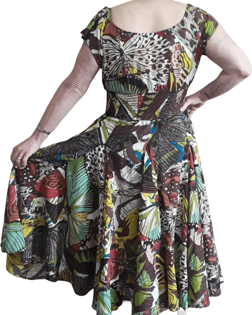 90's Bohemian Butterfly Print Flared Skirt Dress by Grace Elements - Image 2