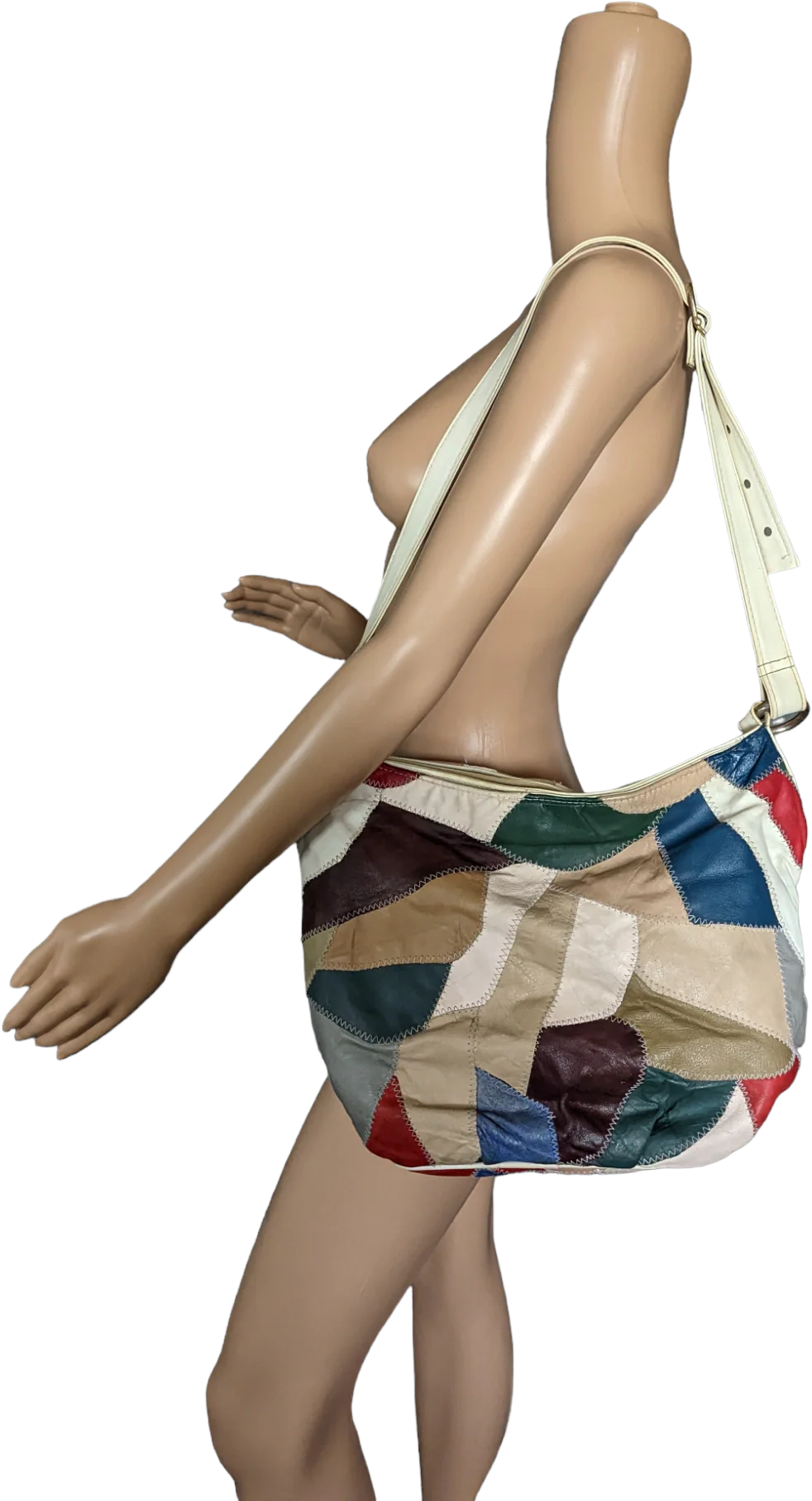 80s Boho Colorful Leather Patchwork Hobo Purse Bag