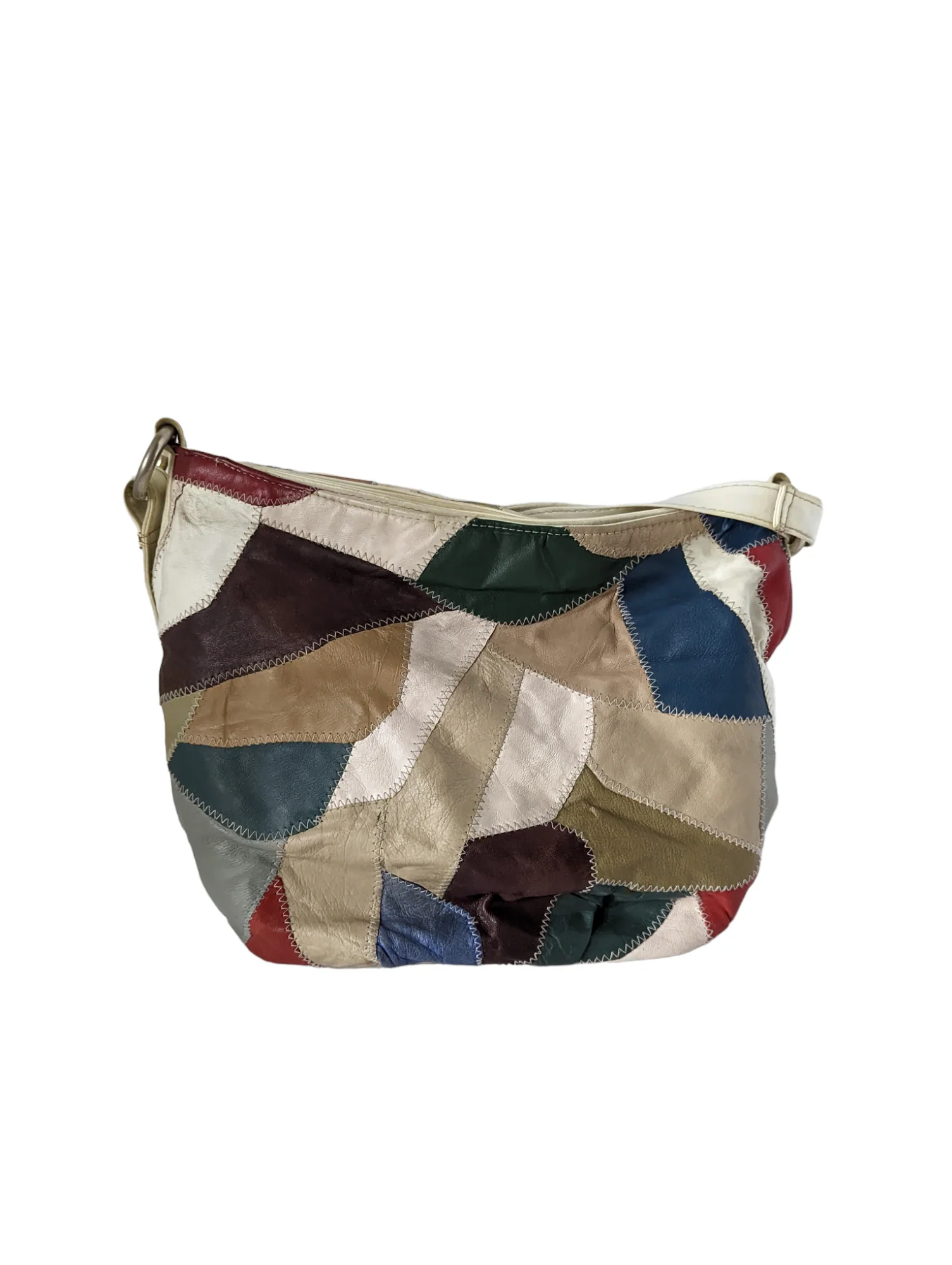 80s Boho Colorful Leather Patchwork Hobo Purse Bag - Image 4