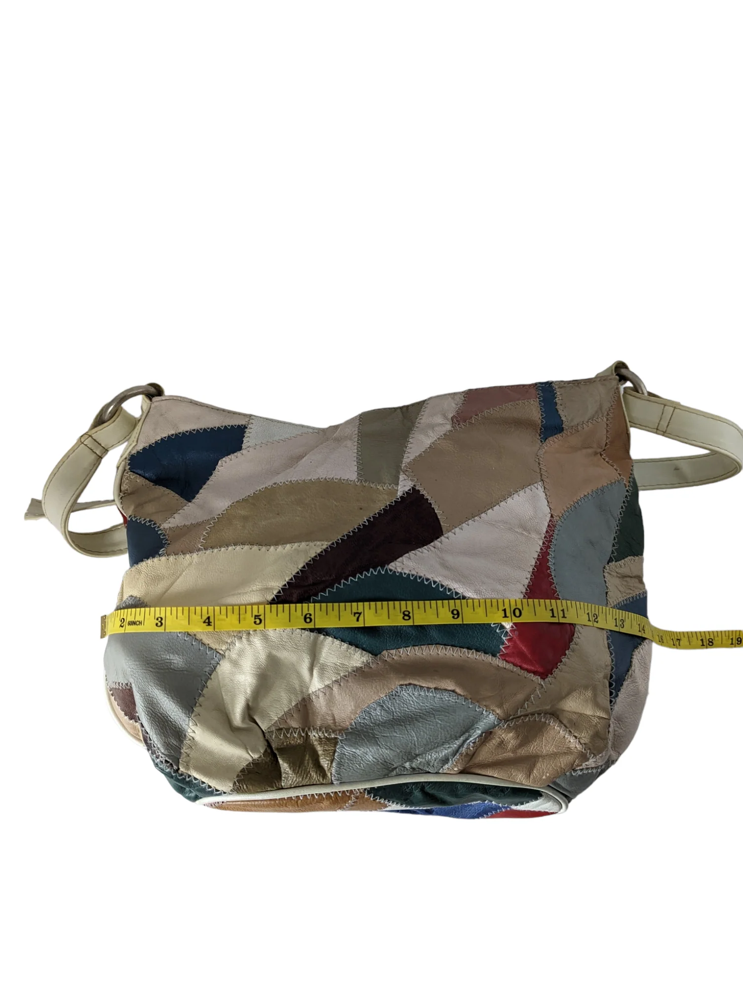 80s Boho Colorful Leather Patchwork Hobo Purse Bag - Image 9