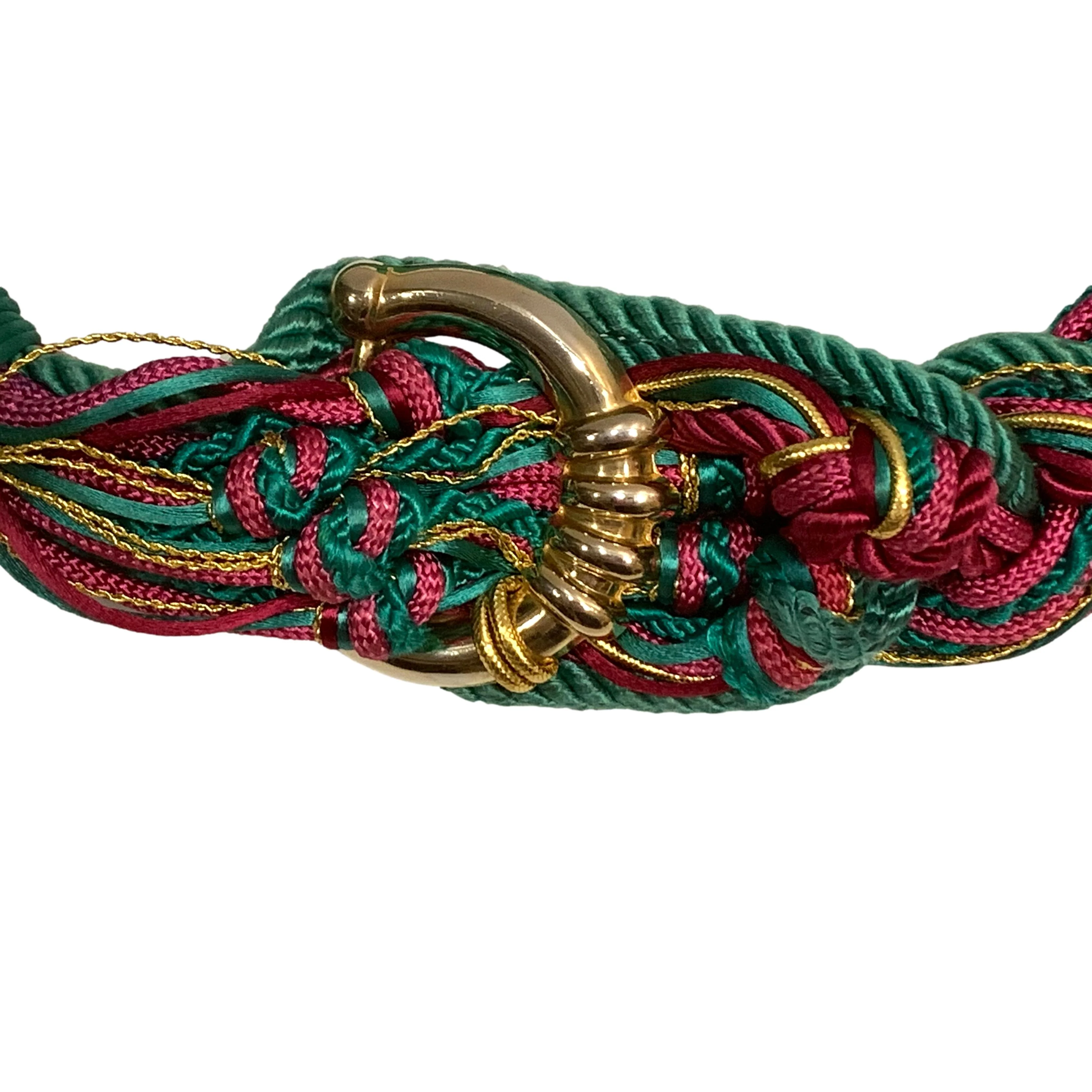80s Boho Teal Fuchsia Gold Cord Knot Obi Belt - Image 5