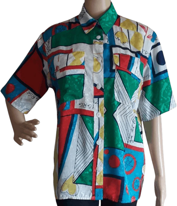 80's Bold and Colorful Graphic Print Top