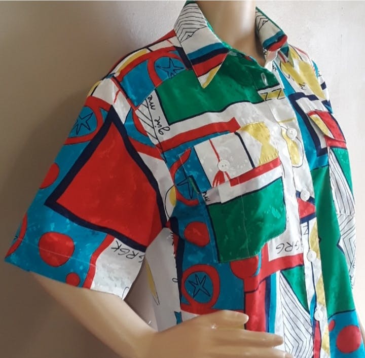 80's Bold and Colorful Graphic Print Top - Image 5