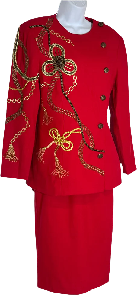 80s Bold Wool Rope Beaded Embroidered Chainlink Suit By Anne French