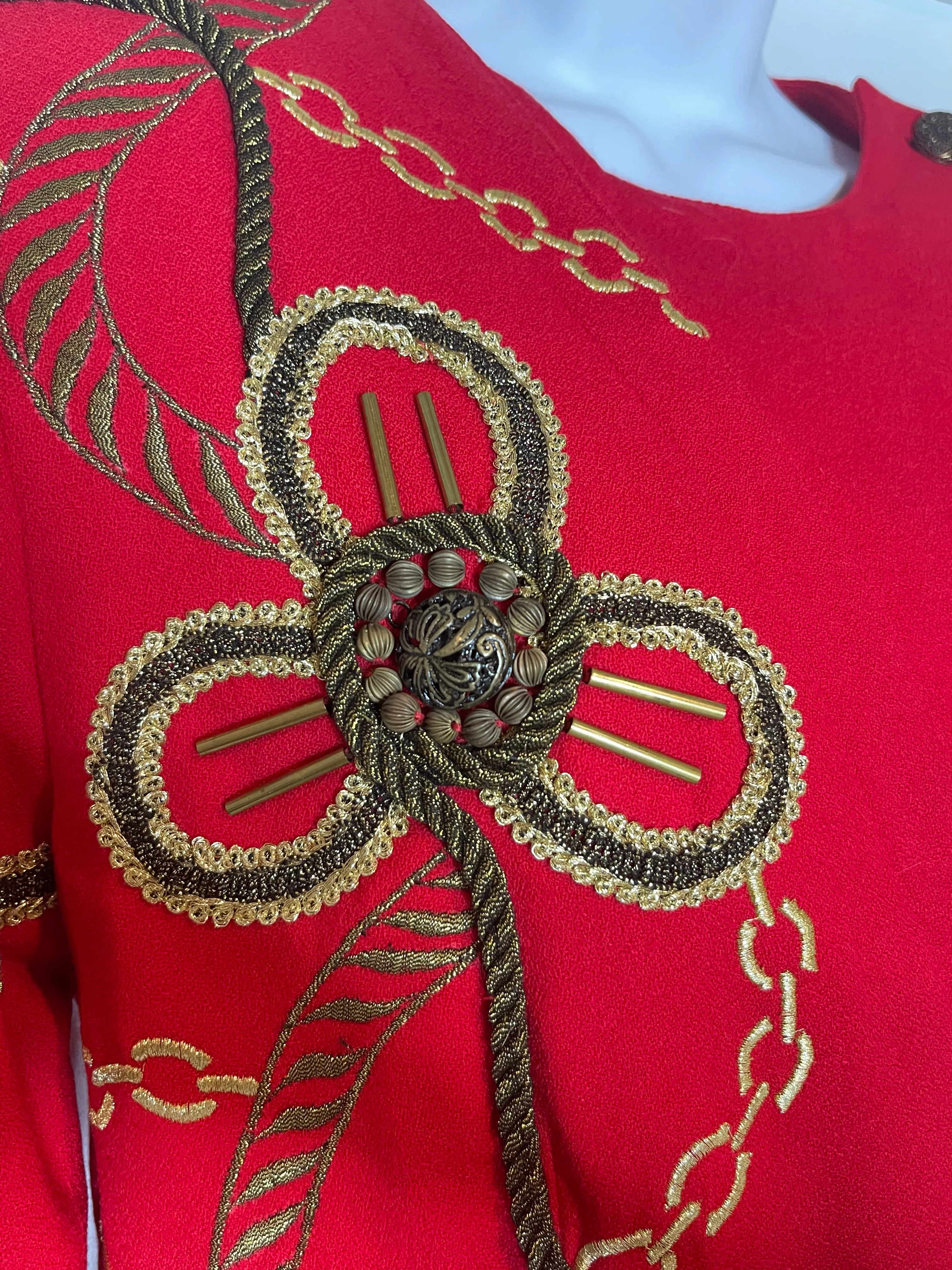 80s Bold Wool Rope Beaded Embroidered Chainlink Suit By Anne French - Image 14