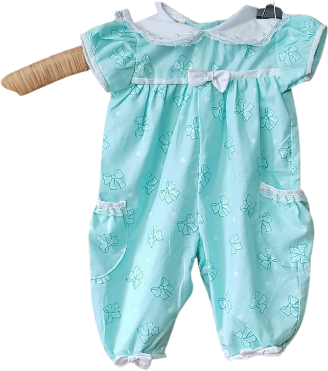 80s Bows and Hearts Seafoam Baby Jumpsuit by Mayfair by Mayfair