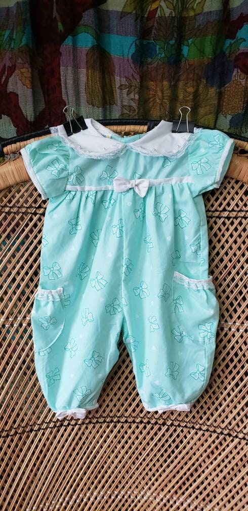 80s Bows and Hearts Seafoam Baby Jumpsuit by Mayfair by Mayfair - Image 3