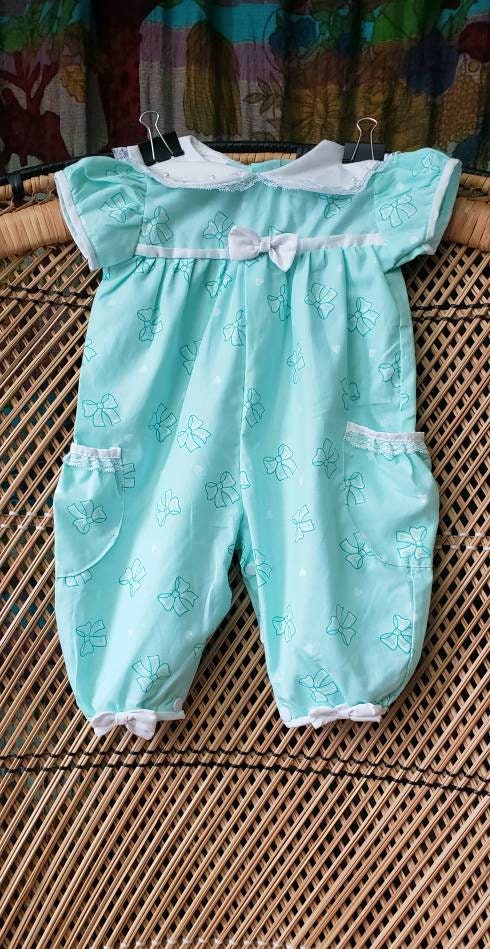 80s Bows and Hearts Seafoam Baby Jumpsuit by Mayfair by Mayfair - Image 4
