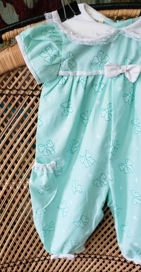 80s Bows and Hearts Seafoam Baby Jumpsuit by Mayfair by Mayfair - Image 5