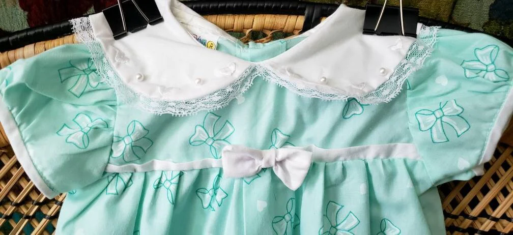 80s Bows and Hearts Seafoam Baby Jumpsuit by Mayfair by Mayfair - Image 6