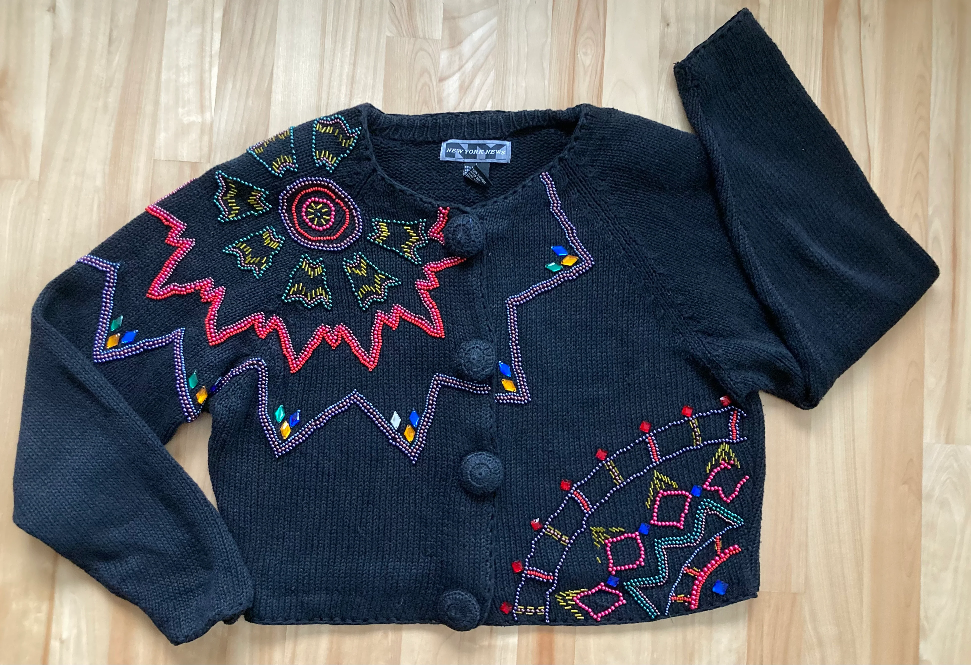 80s Boxy Beaded Cardigan By New York News - Image 3