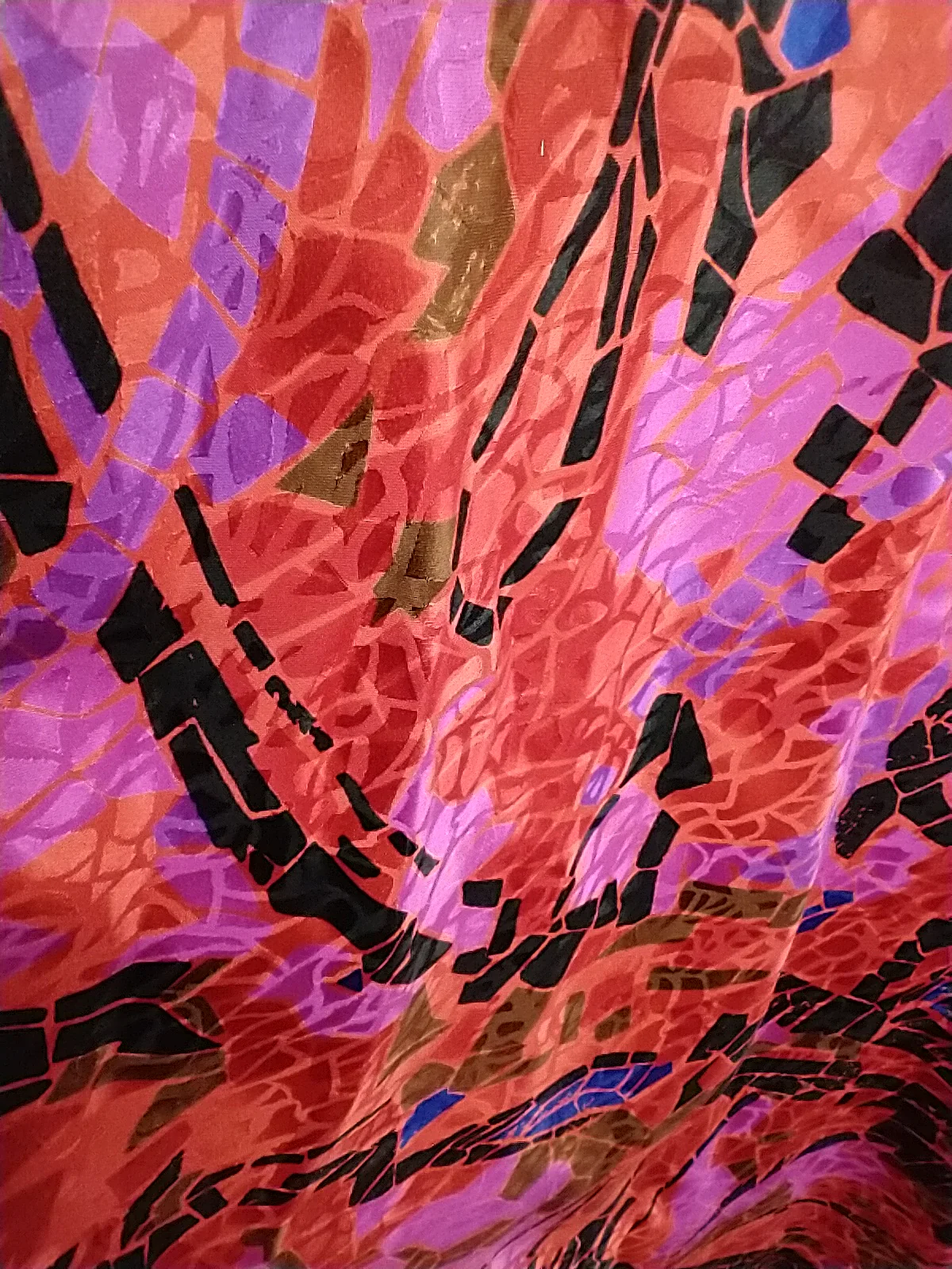 80s Bright Mosaic Pattern Silk Skirt - Image 3