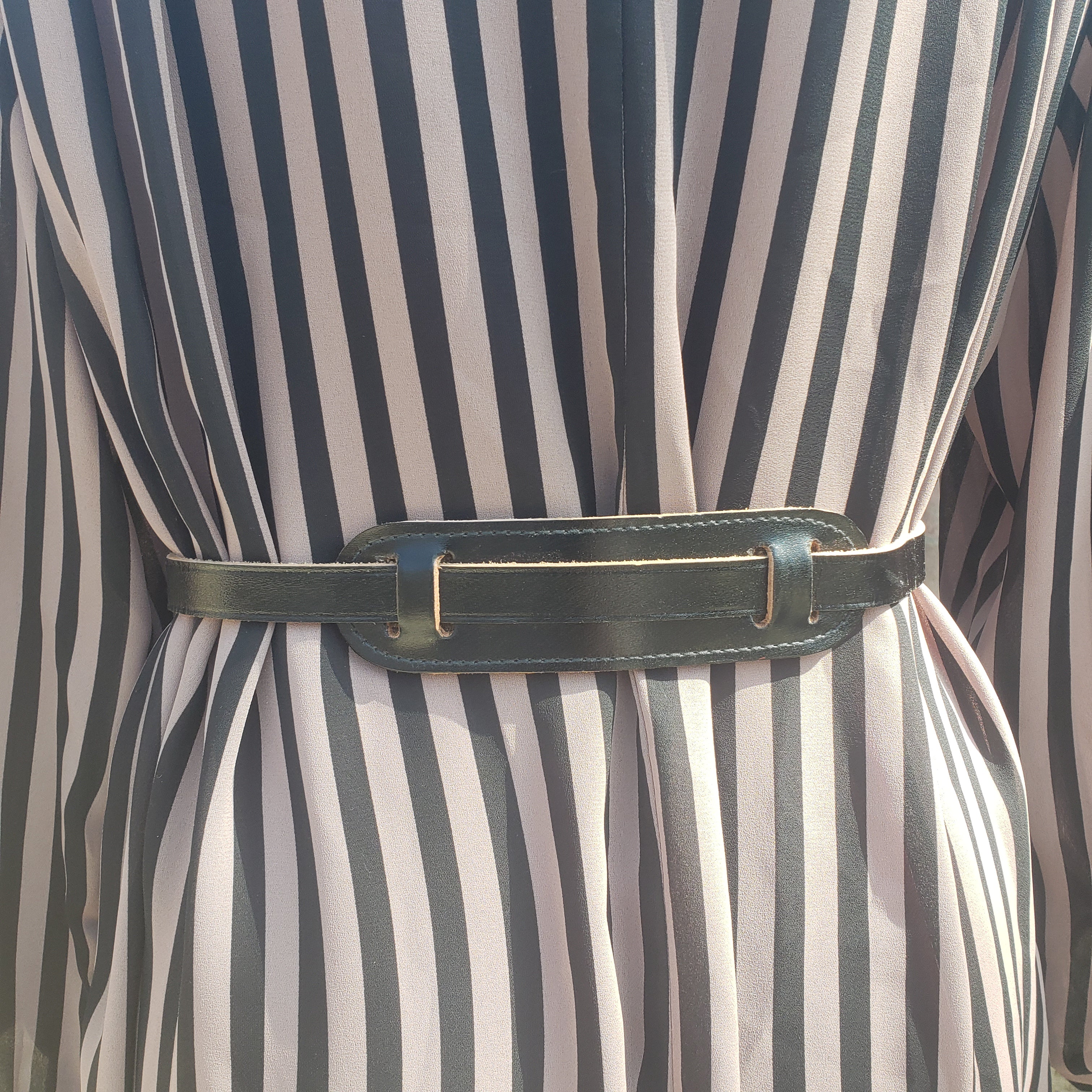 80s Brown Black Striped Belted Dress Yoke Back Zip By Lorac Original - Image 7