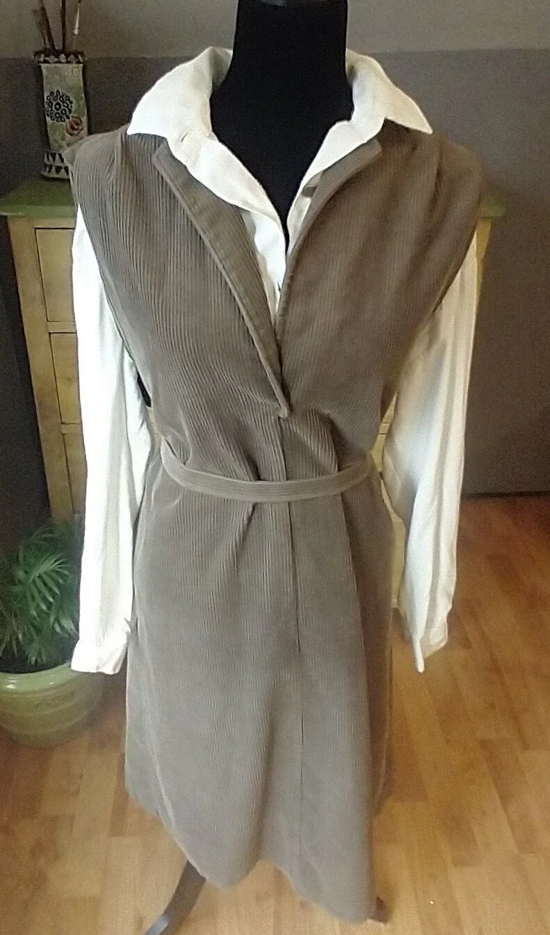 80s Brown Corduroy Jumper Dress Women's Medium Made In Uk Belted Winter Jumper Dress by St Michael's - Image 5