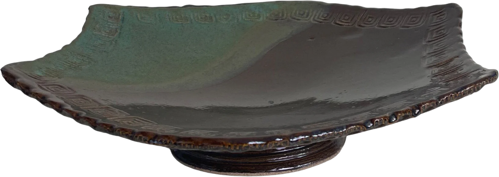 80s Brown Glazed Pedestal Plate Bowl Sudio Art Pottery