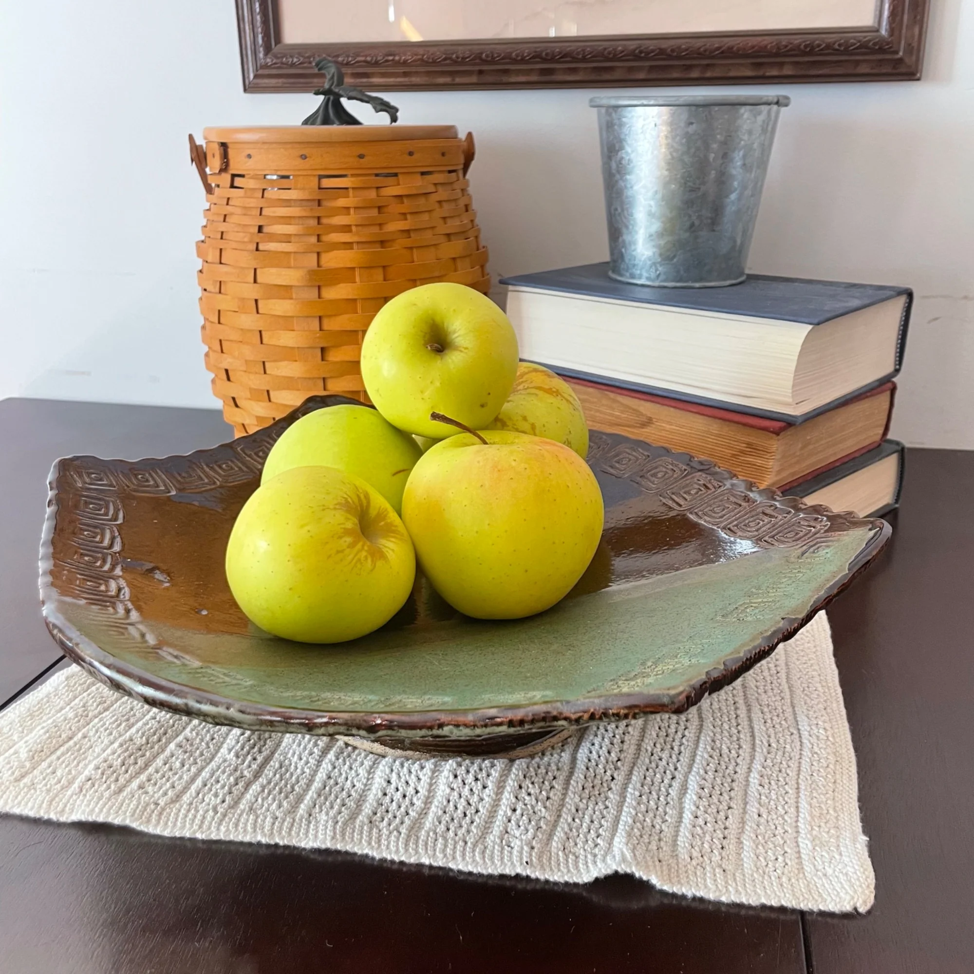 80s Brown Glazed Pedestal Plate Bowl Sudio Art Pottery - Image 3