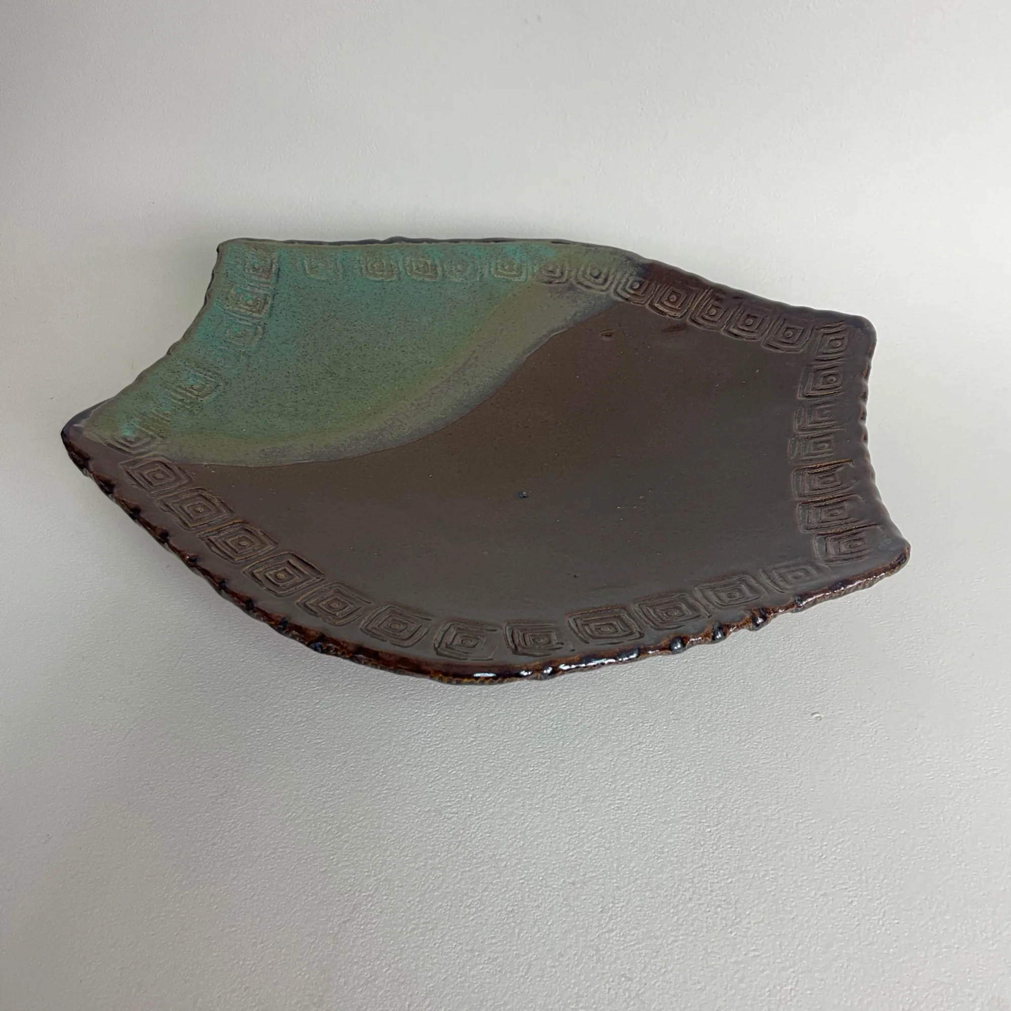 80s Brown Glazed Pedestal Plate Bowl Sudio Art Pottery - Image 5