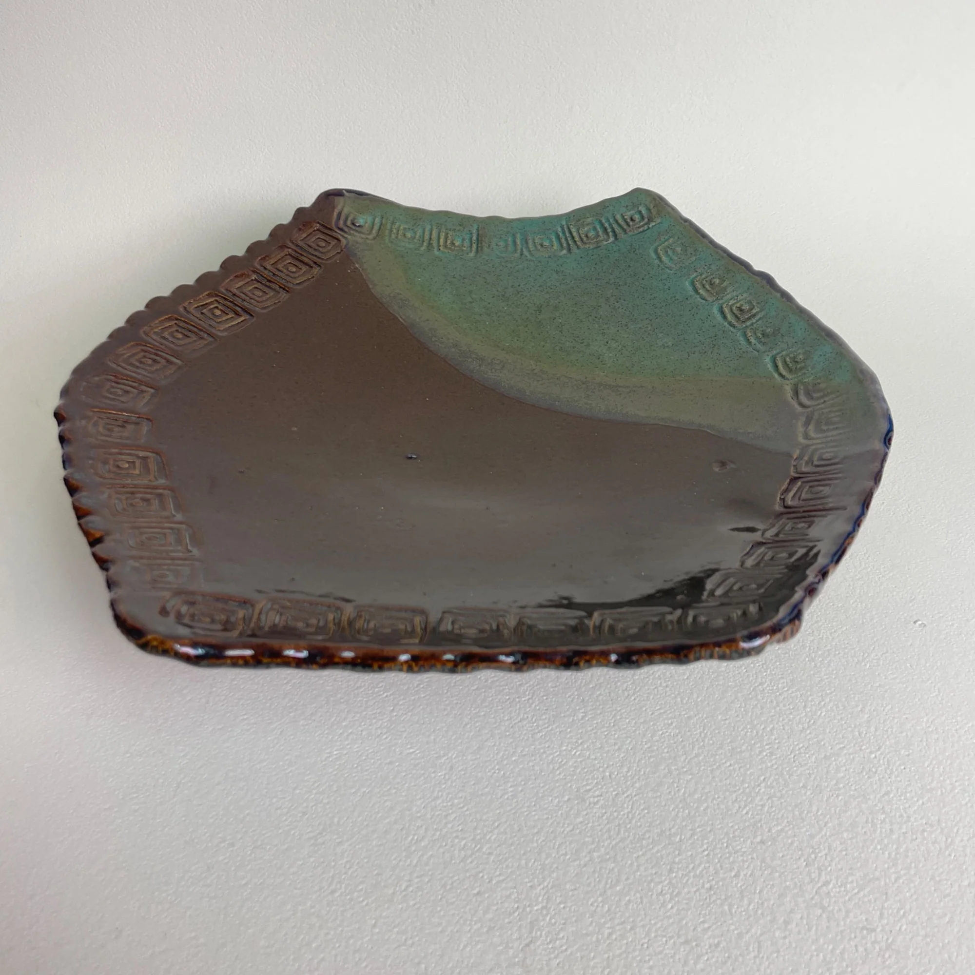 80s Brown Glazed Pedestal Plate Bowl Sudio Art Pottery - Image 6