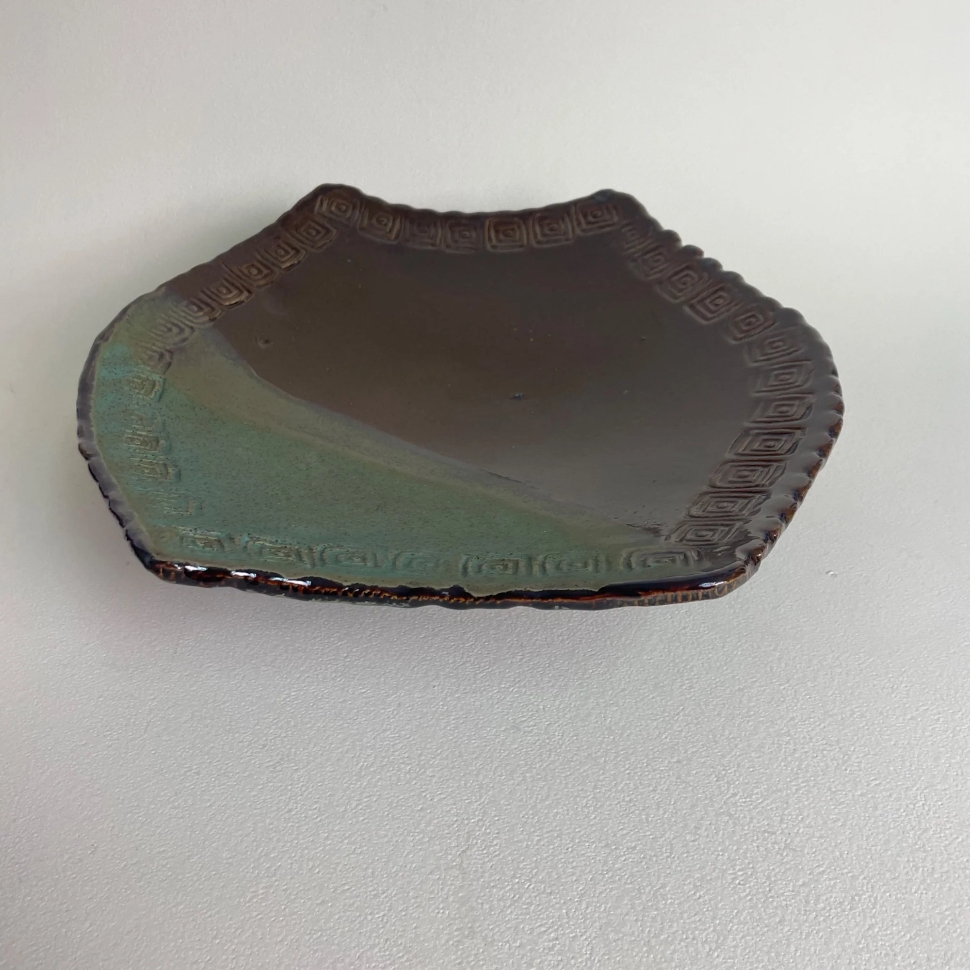 80s Brown Glazed Pedestal Plate Bowl Sudio Art Pottery - Image 7