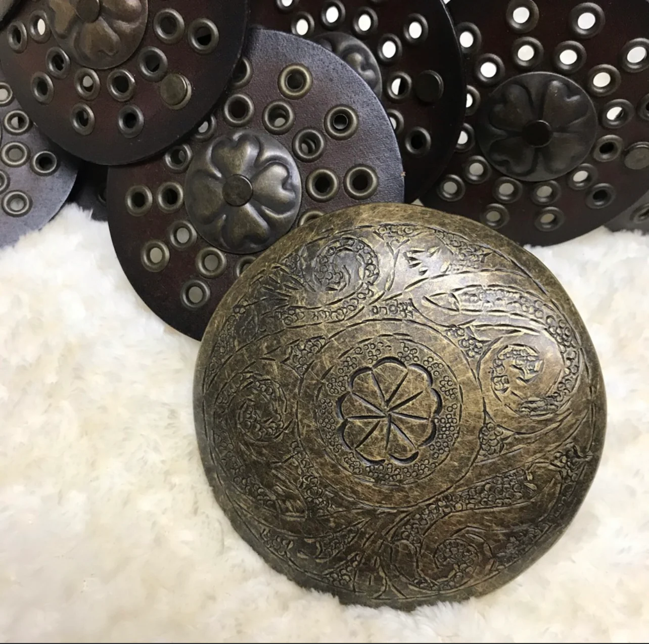 80s Brown Leather Belt Bronze Buckle - Image 3
