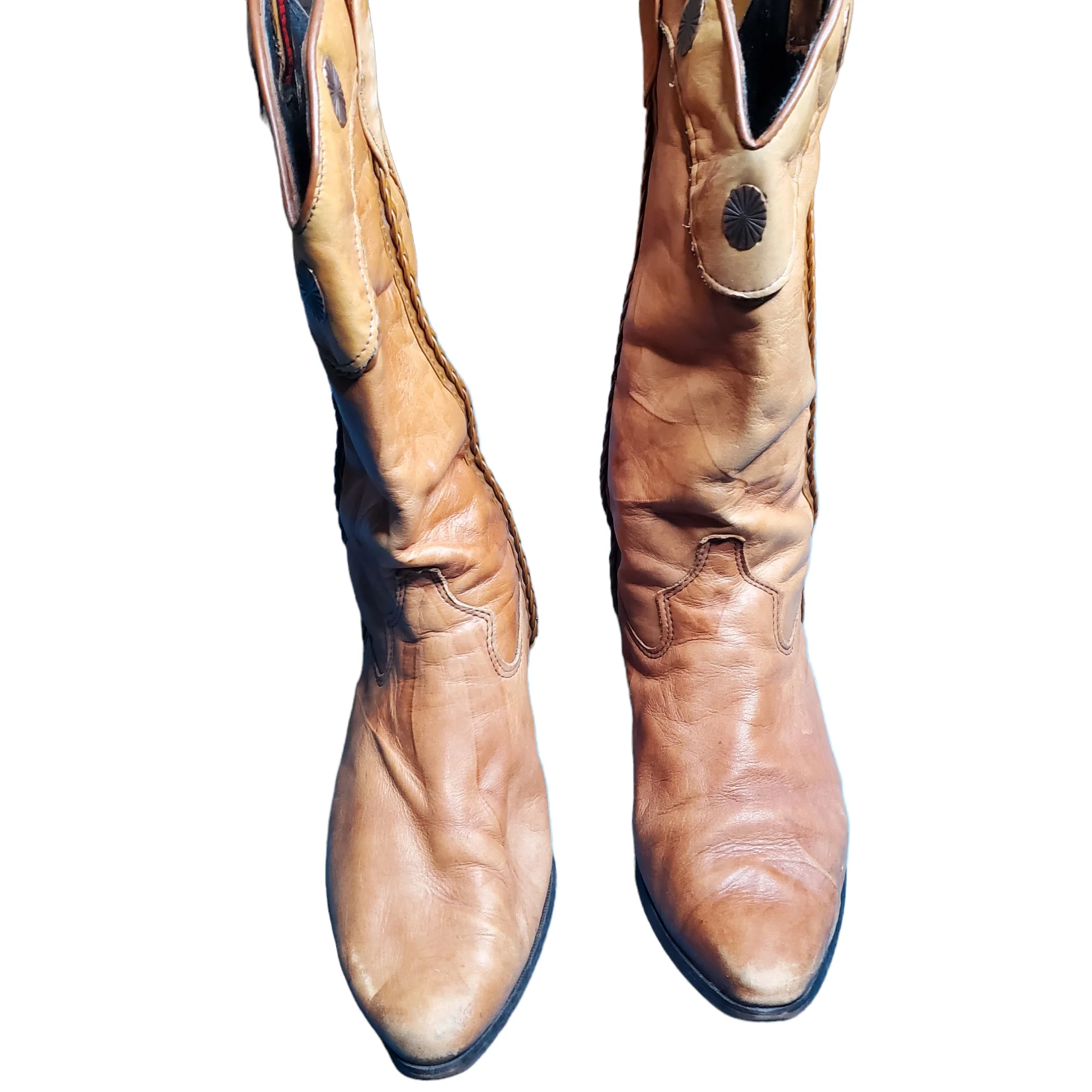 80s Brown Leather Pointed Toe Embellished Cowgirl Boot By Laredo - Image 7