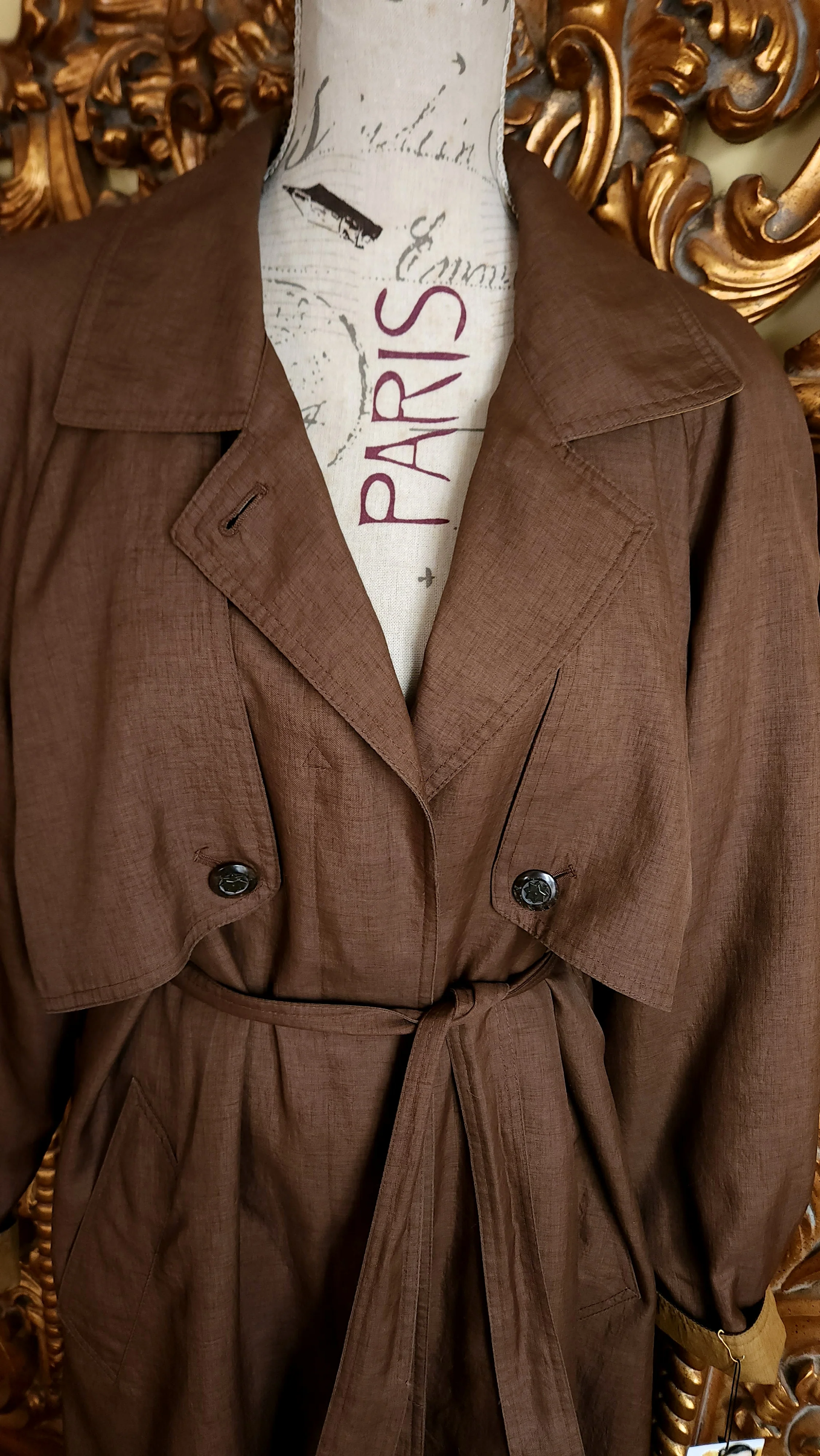 80s Brown Oversized Long All Weather Trench Coat by J Gallery - Image 5