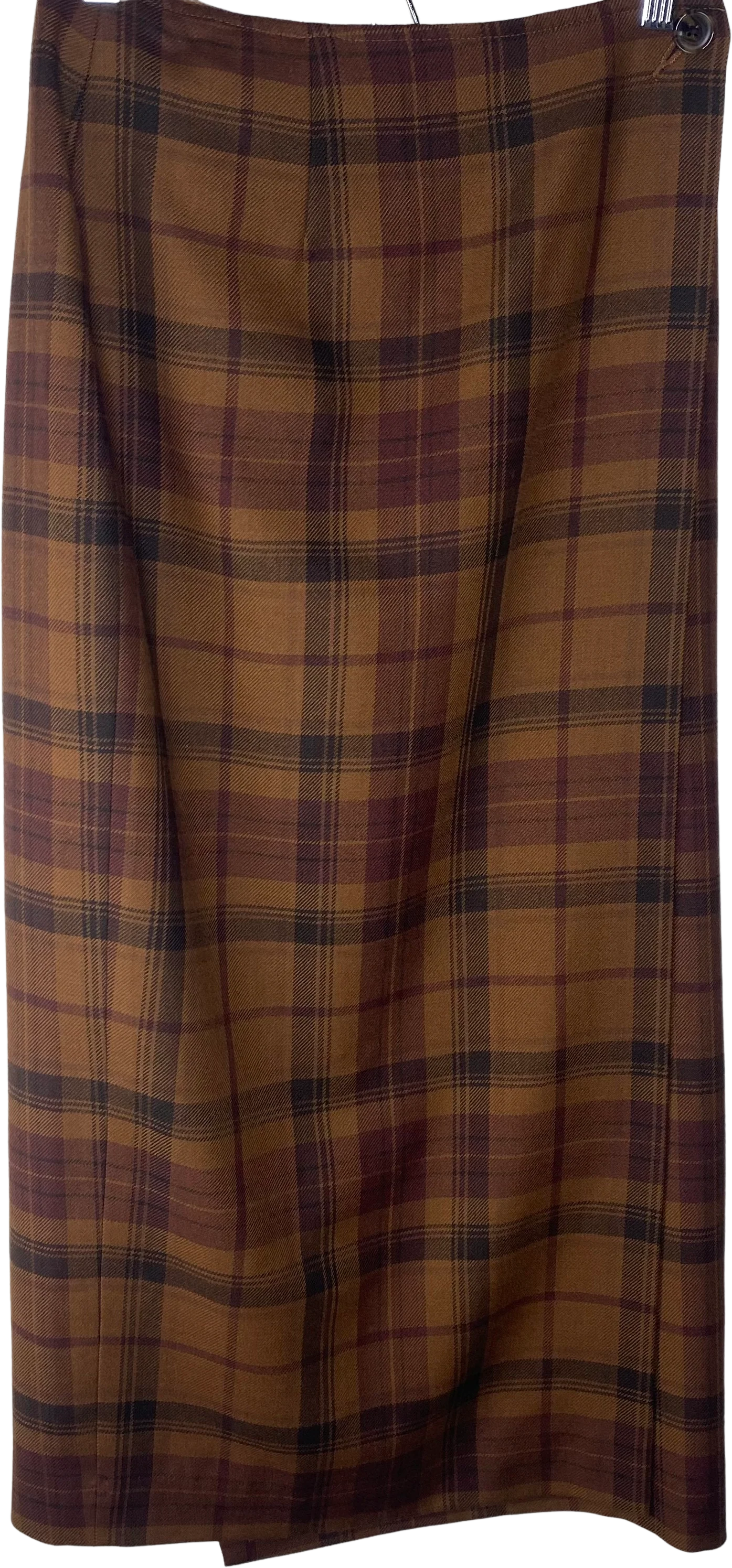 80s Brown Plaid Wrap Skirt By Banana Republic