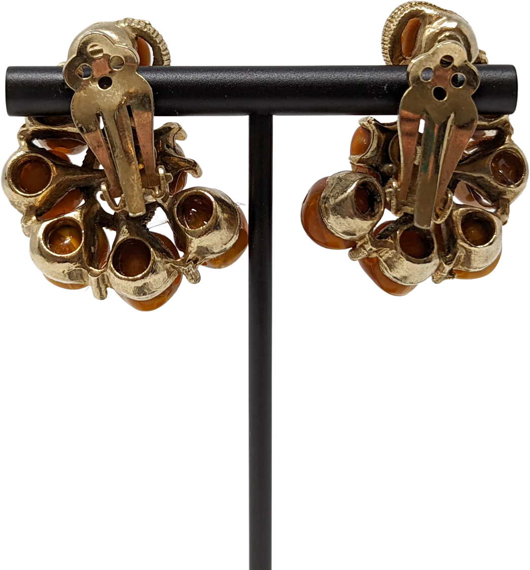 80s Brown Resin Cluster Beads Clip On Earrings - Image 2