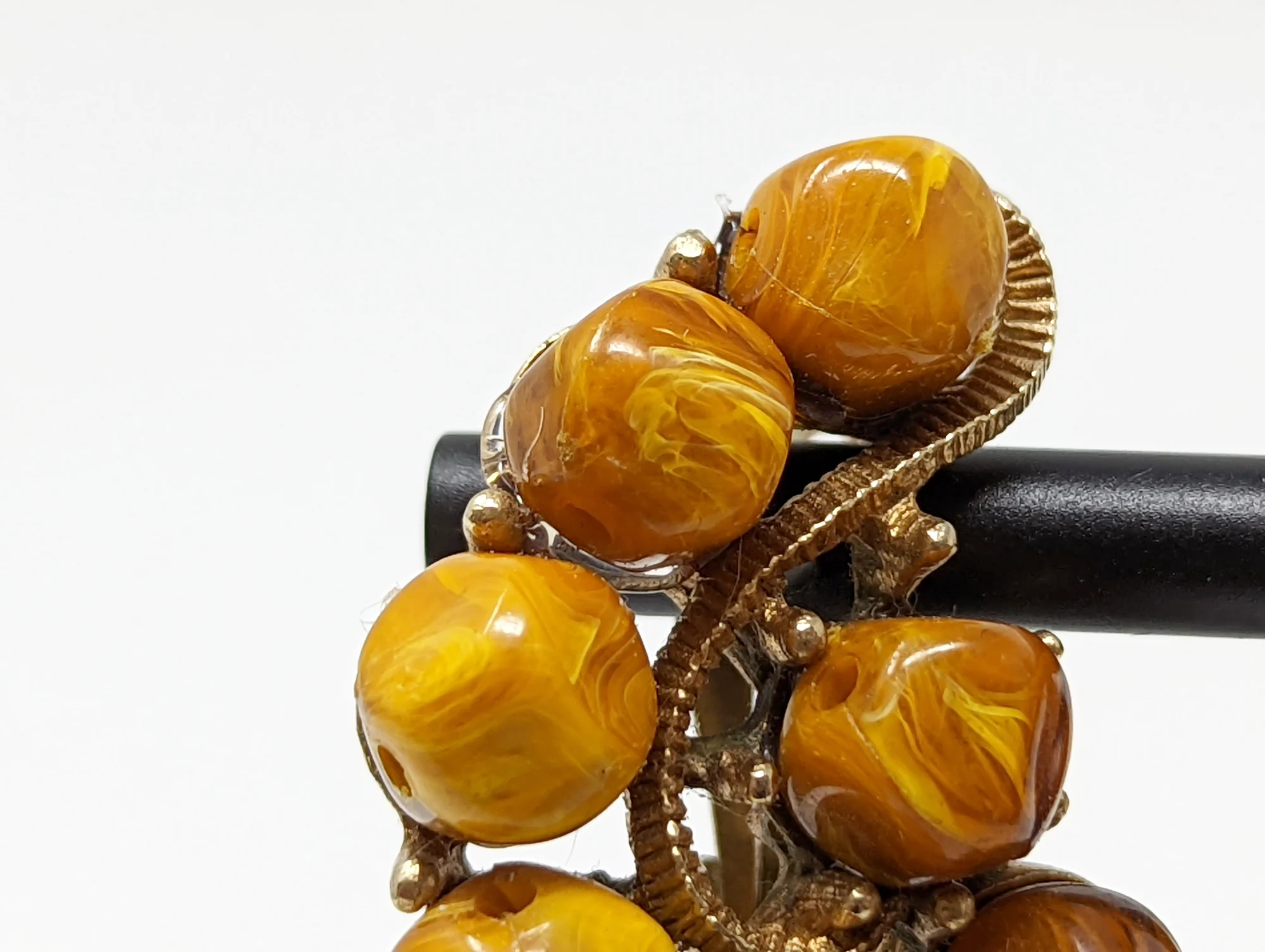 80s Brown Resin Cluster Beads Clip On Earrings - Image 5