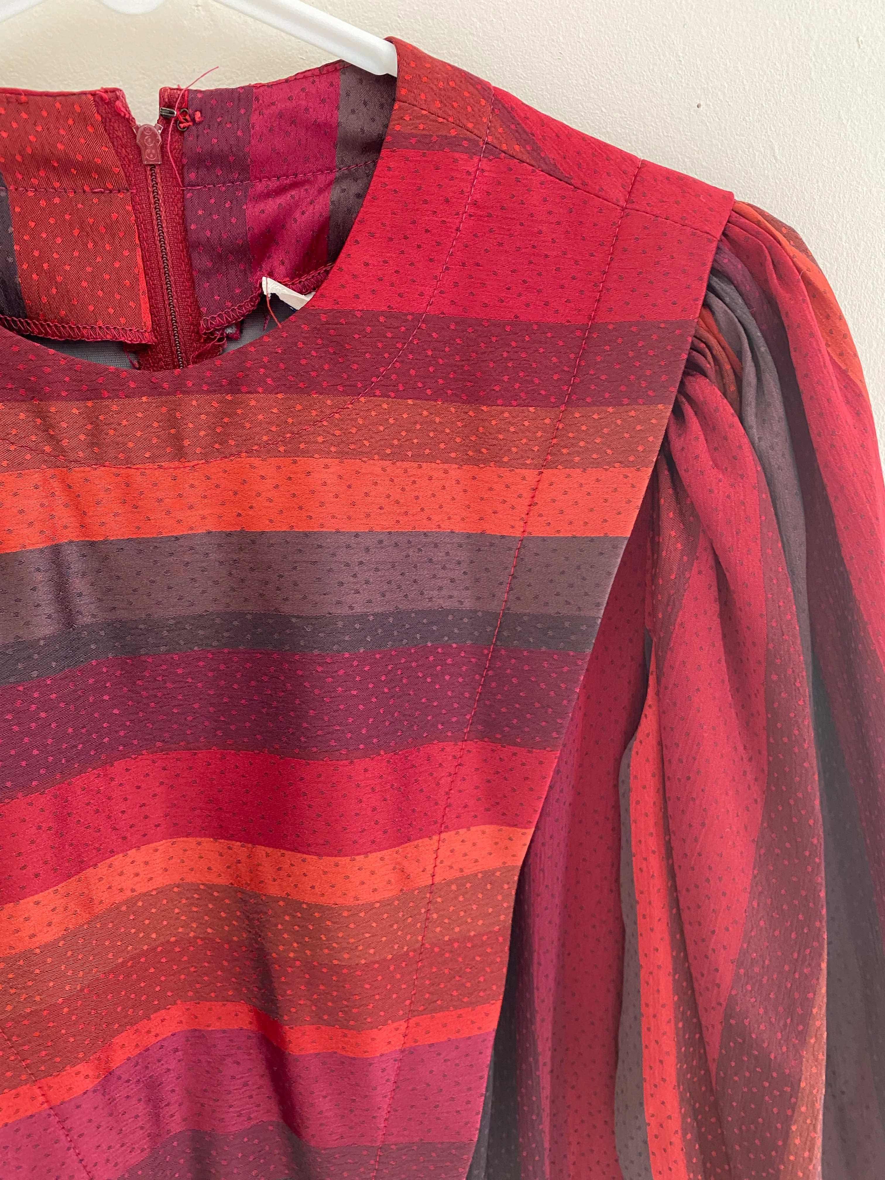80s 80s Burgundy Puff Sleeve Stripe Dress By Donna Morgan - Image 8
