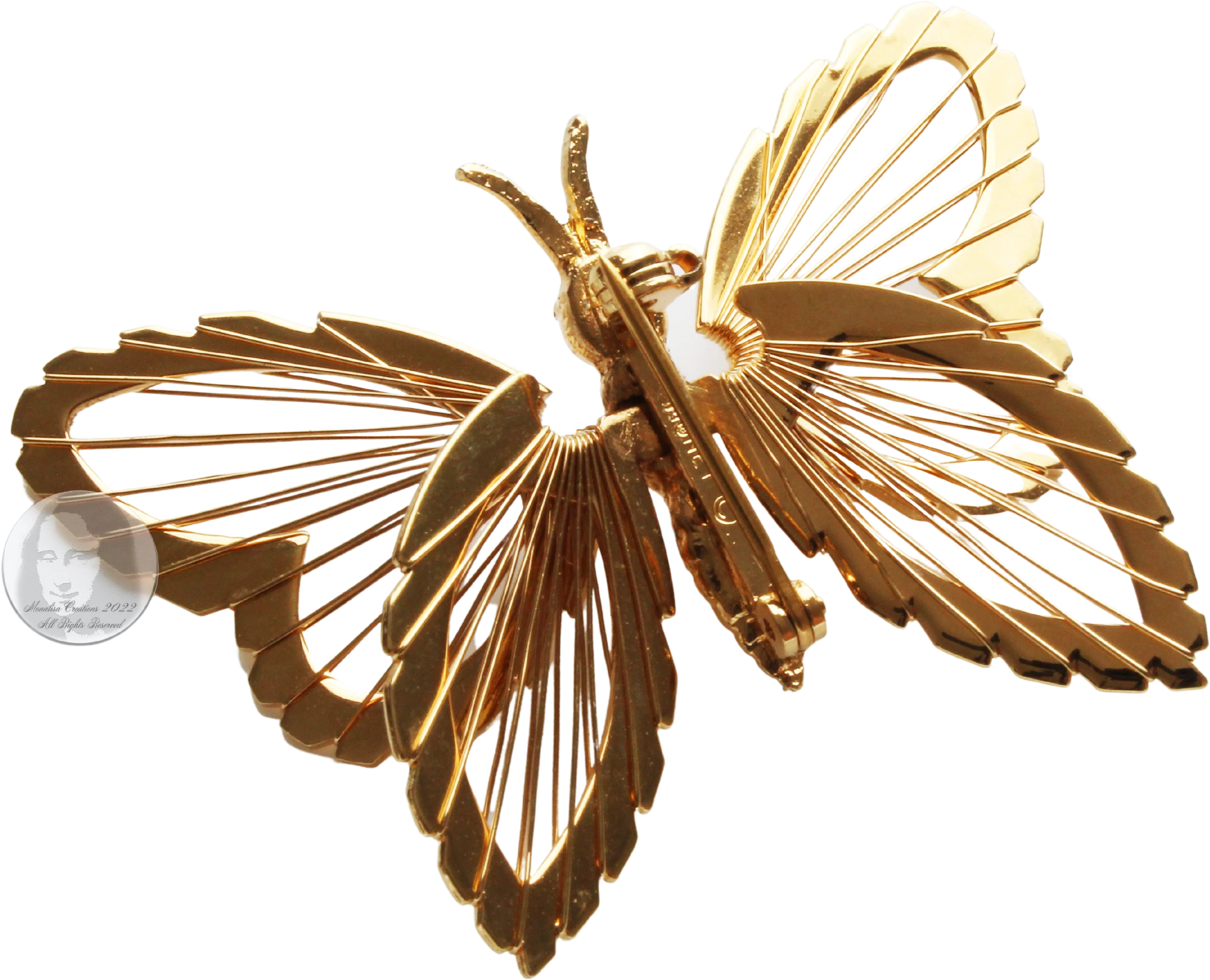 80s Butterfly Brooch Pin Gold Metal Figural Wildlife By Monet - Image 2