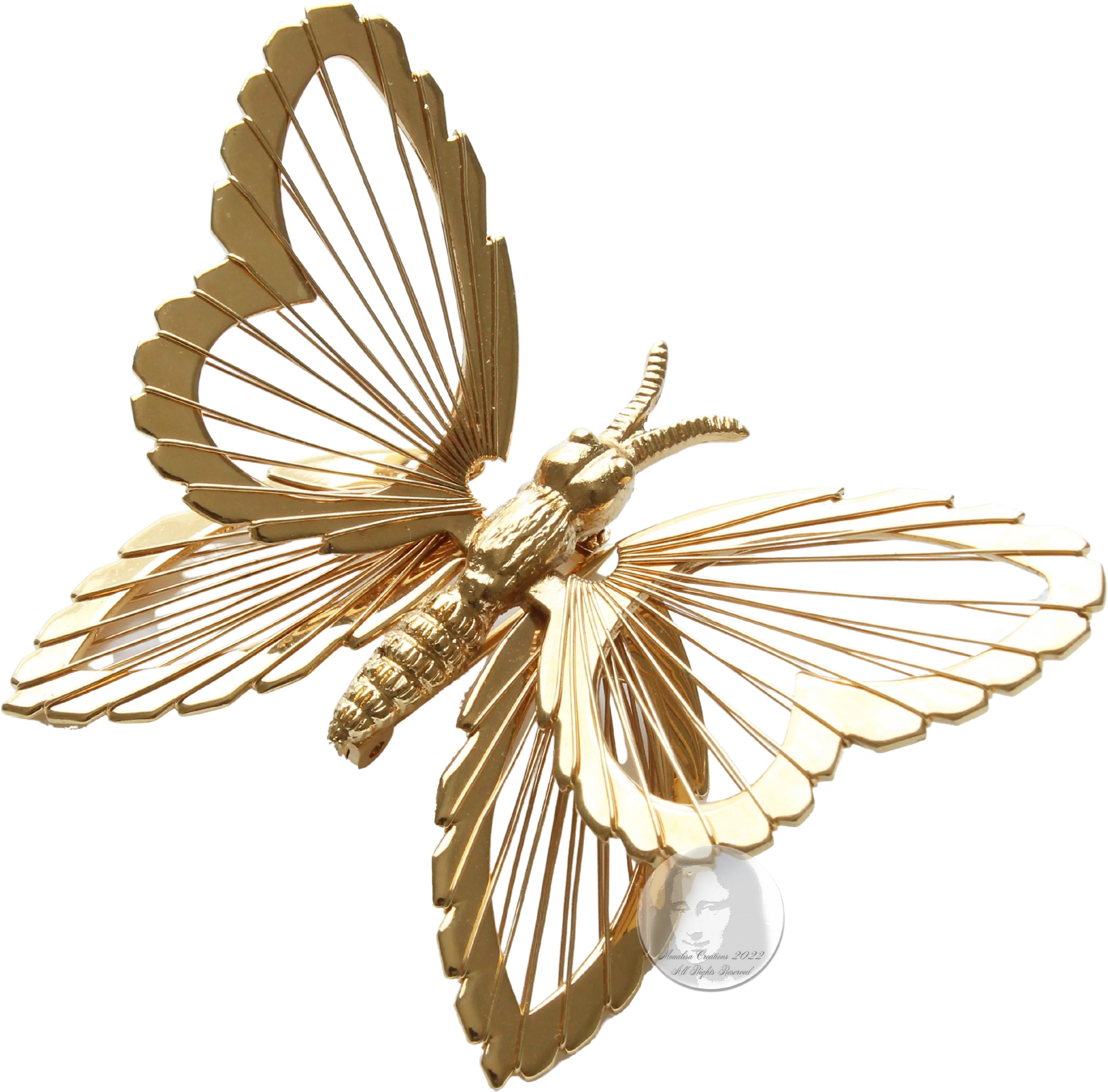80s Butterfly Brooch Pin Gold Metal Figural Wildlife By Monet - Image 3