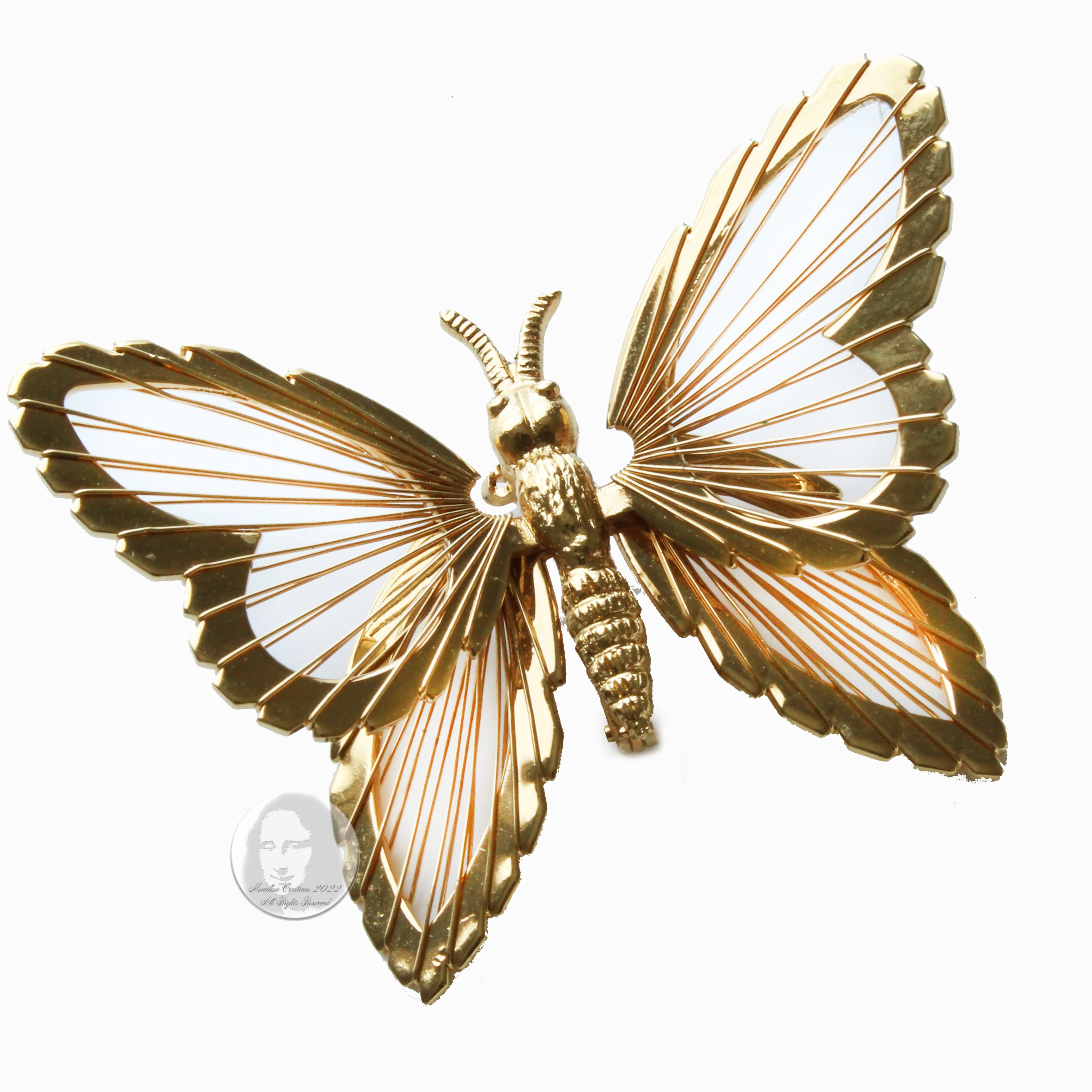 80s Butterfly Brooch Pin Gold Metal Figural Wildlife By Monet - Image 4
