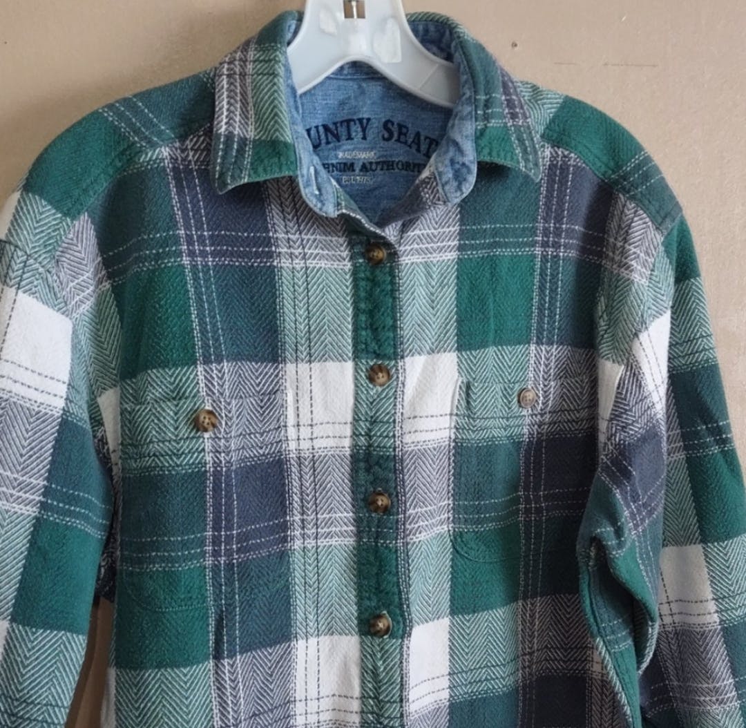 80's Plaid Denim Button Up Shirt by The Denim Authority County Seat - Image 3
