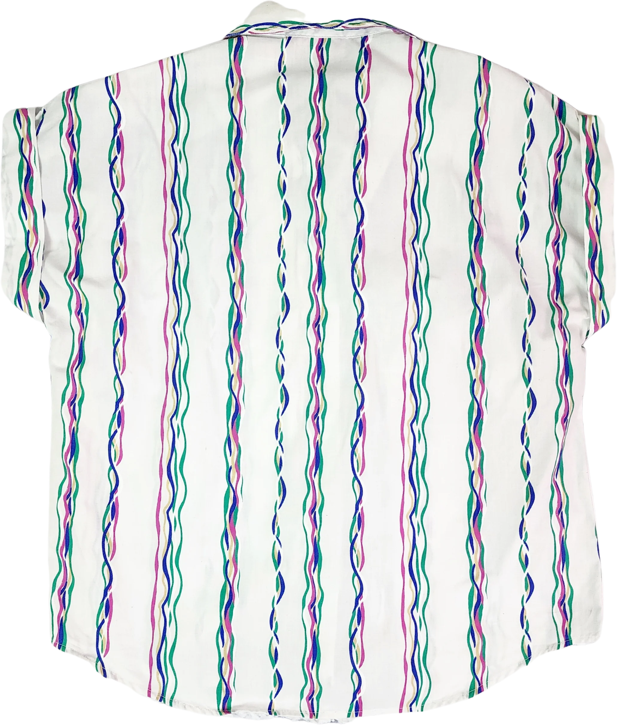 80s Cap Sleeve Cotton Button Up Camp Shirt Stripe By Penny Lane - Image 2