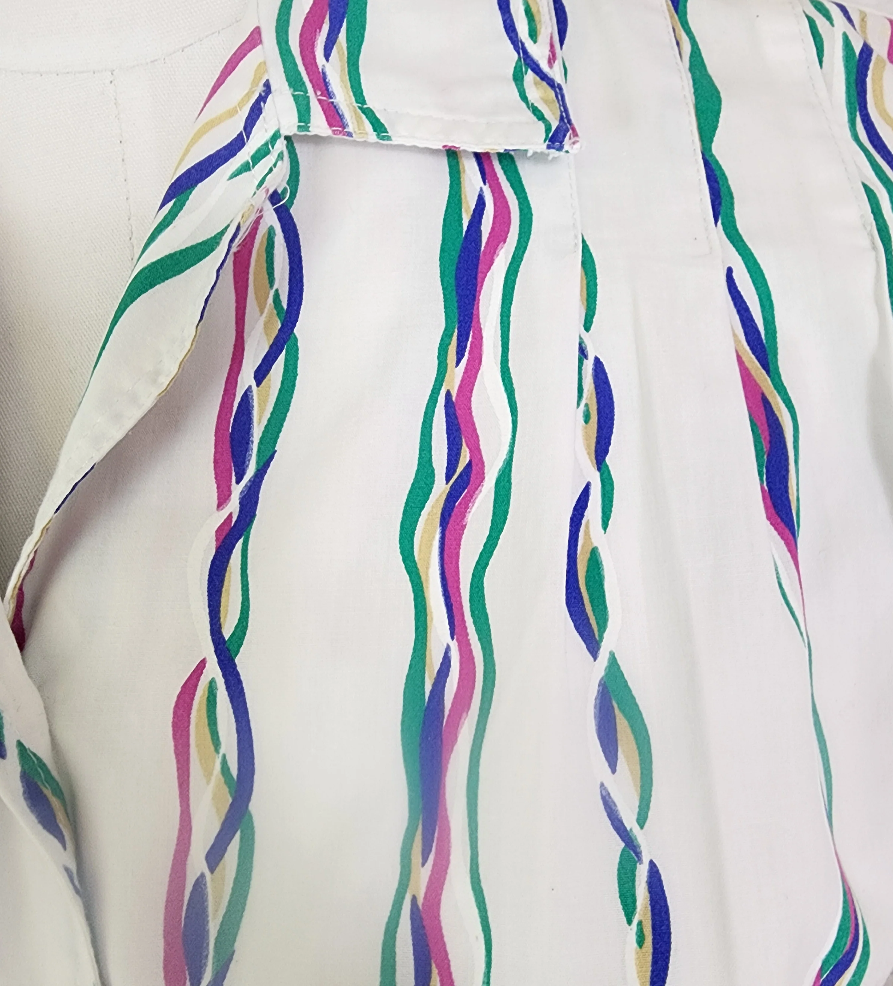 80s Cap Sleeve Cotton Button Up Camp Shirt Stripe By Penny Lane - Image 6