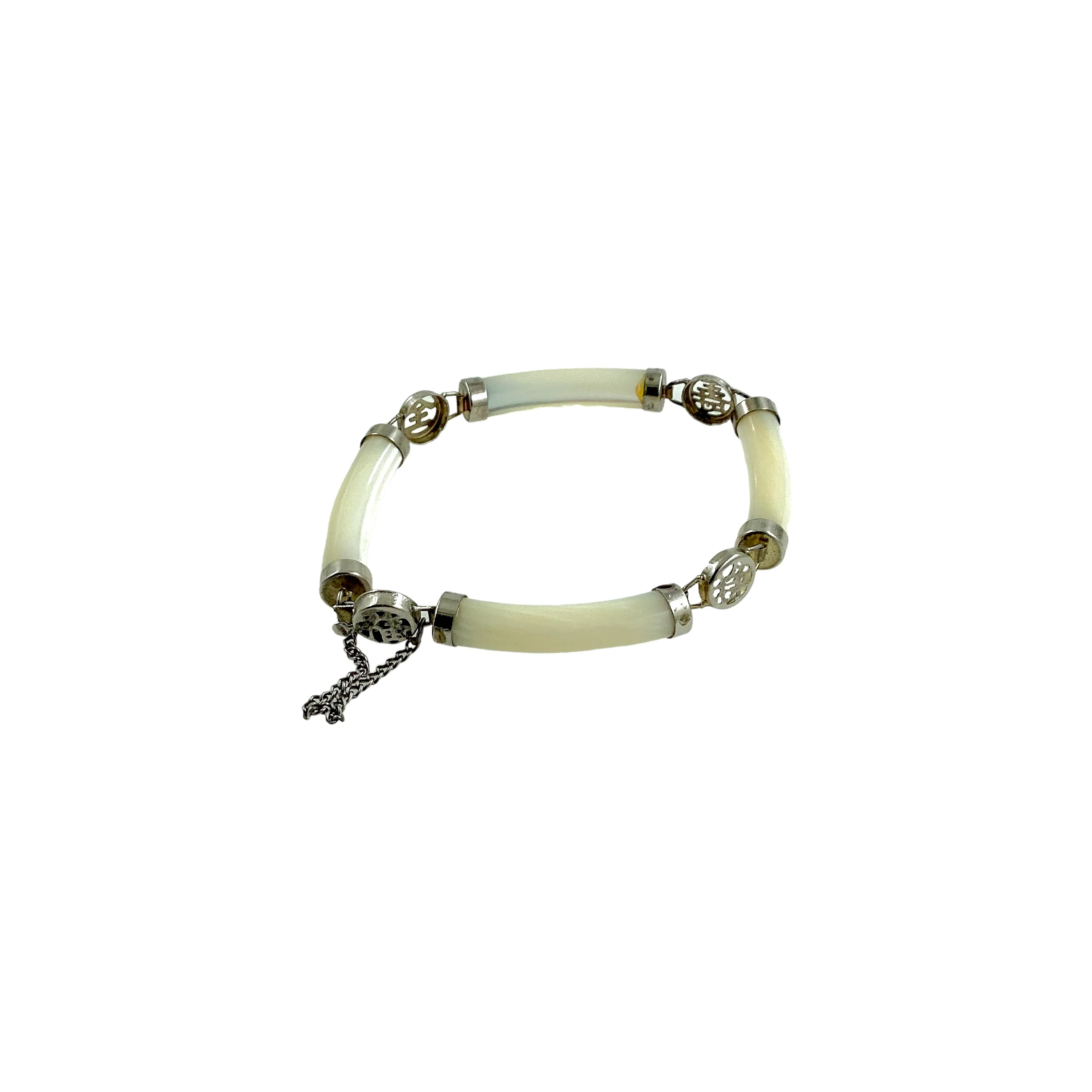 80s Chinese Lucky Tube Link Bracelet With Safety Chain - Image 3