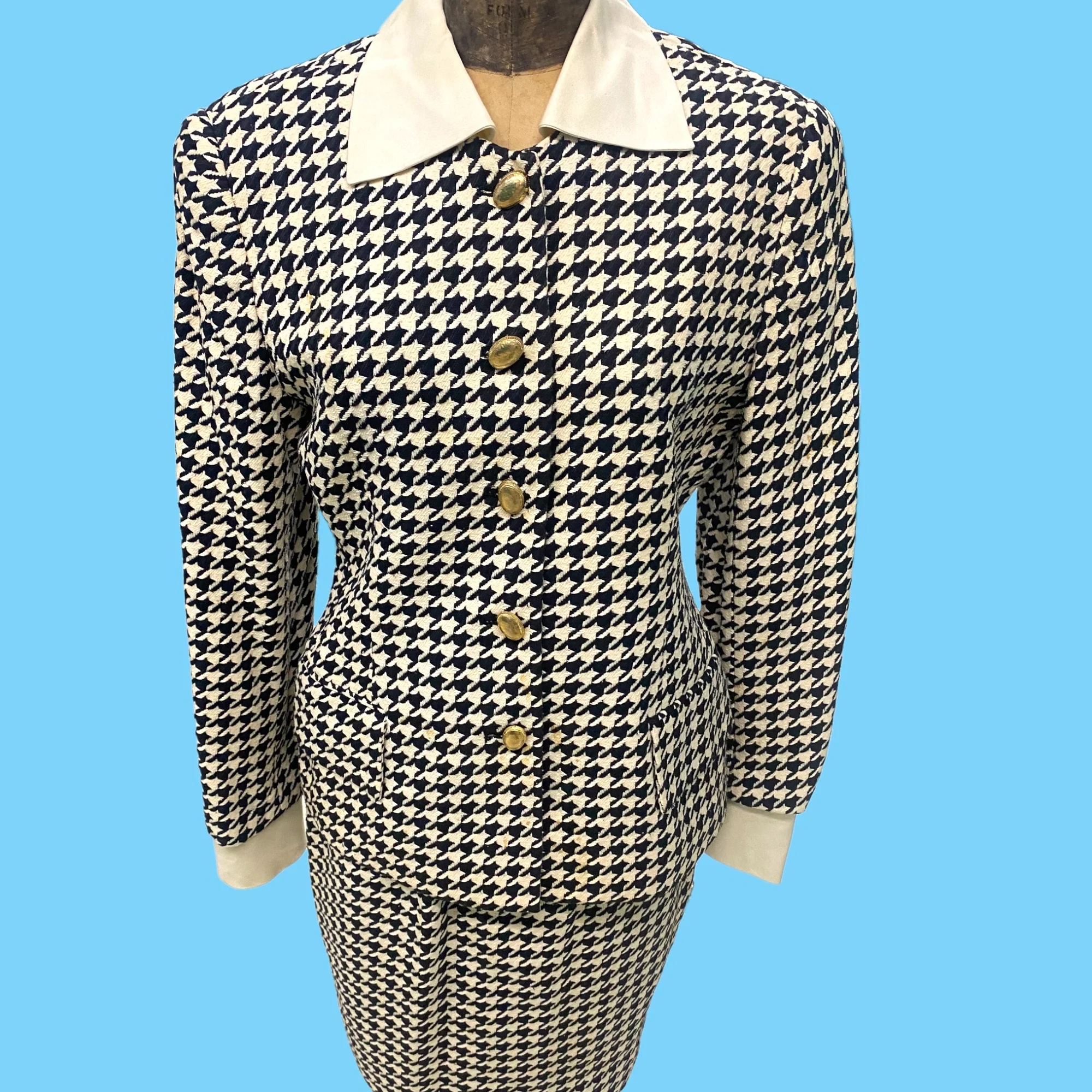 80s Black White Two Piece Suit Size 10 by Christian Dior - Image 3