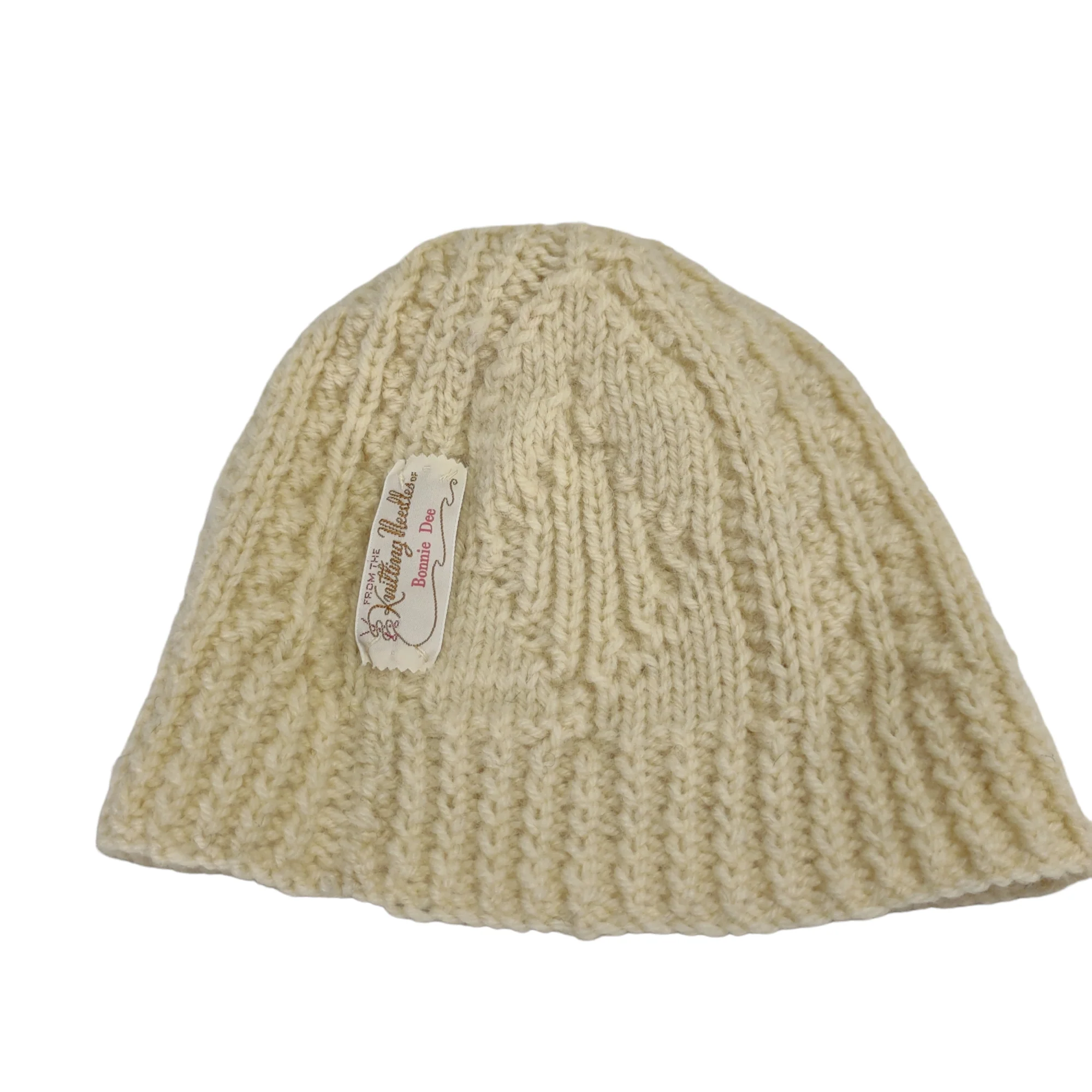 80s Chunky Cable Hand Knit Pompom Beanie Adult Os - Image 5