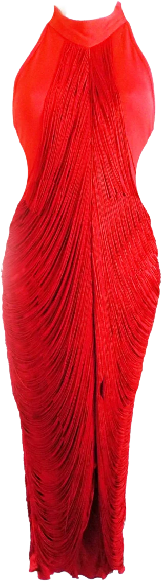 80s Climax Designer Dress California Fringe Red Vamp by  David Howard