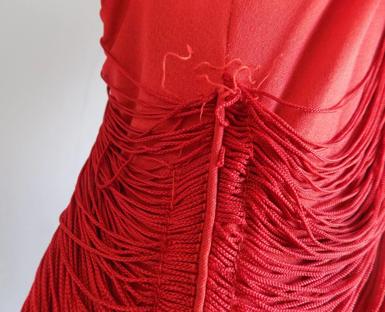 80s Climax Designer Dress California Fringe Red Vamp by  David Howard - Image 4