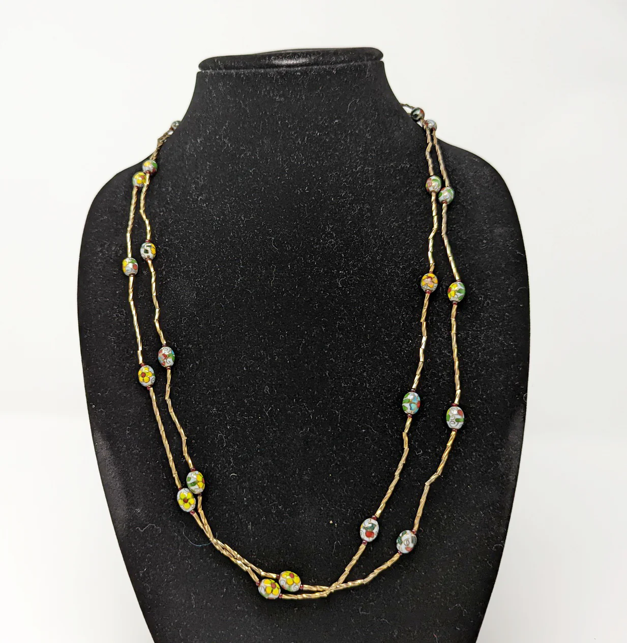 80s Cloisonne Blue Beaded Strand Necklace And Earrings - Image 3