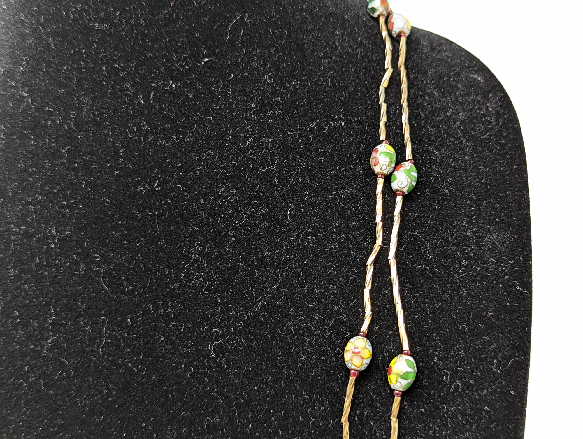 80s Cloisonne Blue Beaded Strand Necklace And Earrings - Image 6