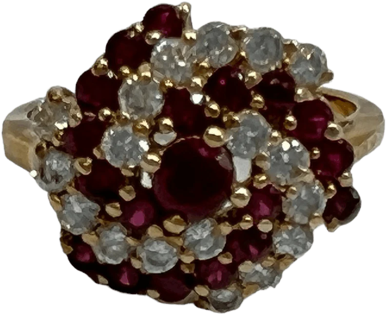 80s Cluster Ring Gold Vermeil Lab Rubies Clear Czs 9 By Ross Simons