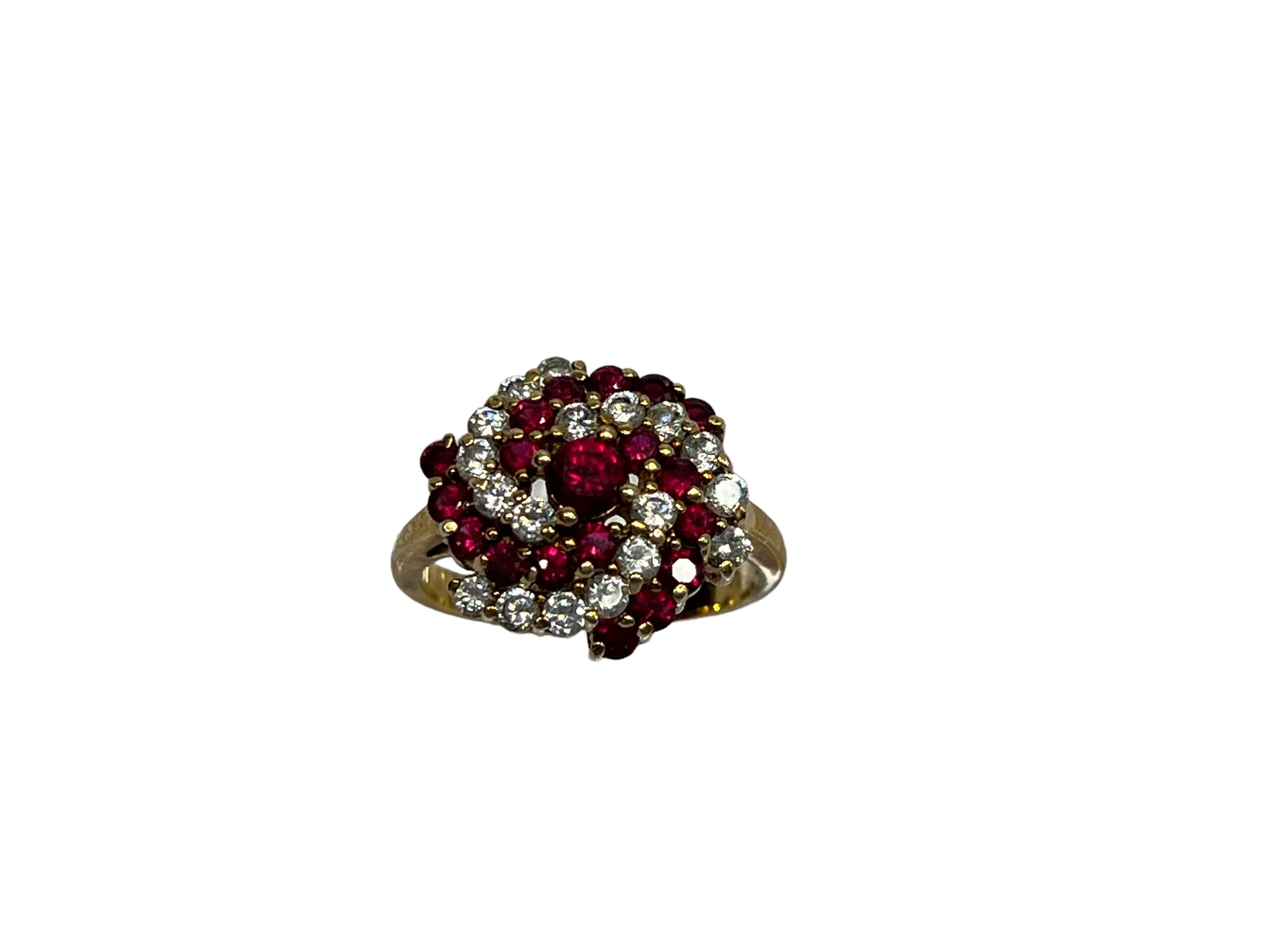 80s Cluster Ring Gold Vermeil Lab Rubies Clear Czs 9 By Ross Simons - Image 11